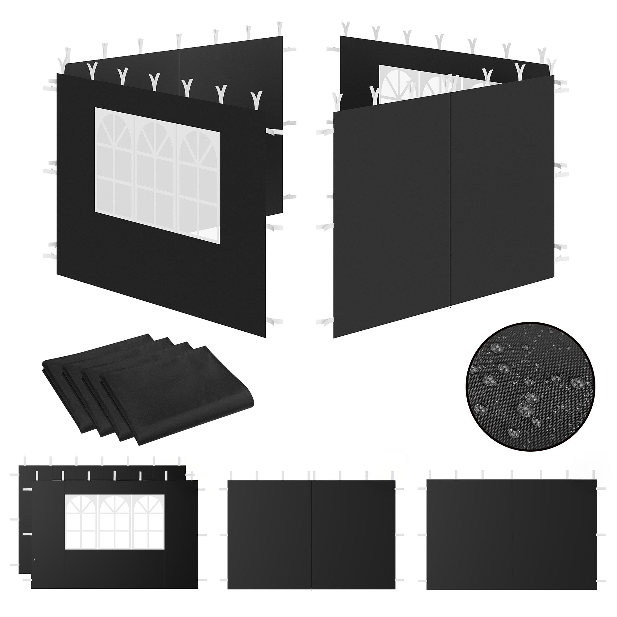 Seitenwände für Pavillon, 3 x 3 m, 4-teilig, mit Fenster