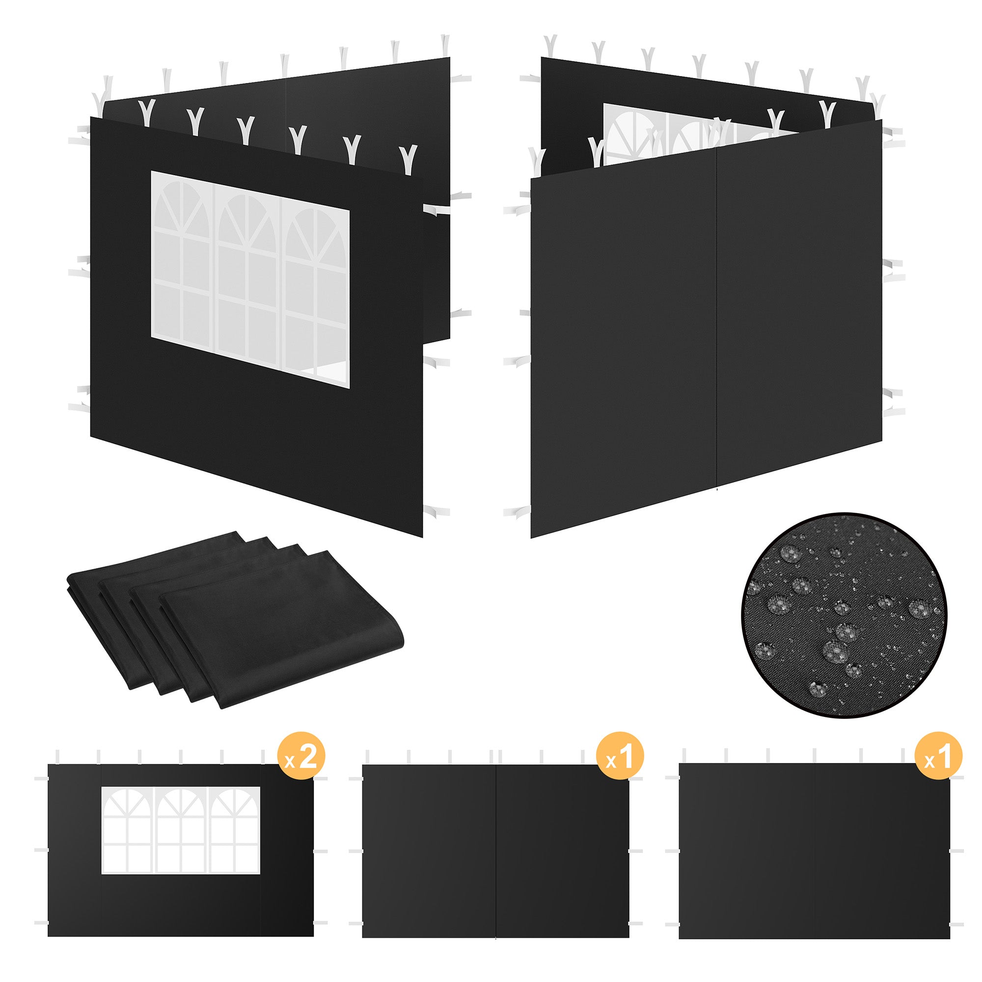Seitenwände für Pavillon, 3 x 3 m, 4-teilig, mit Fenster