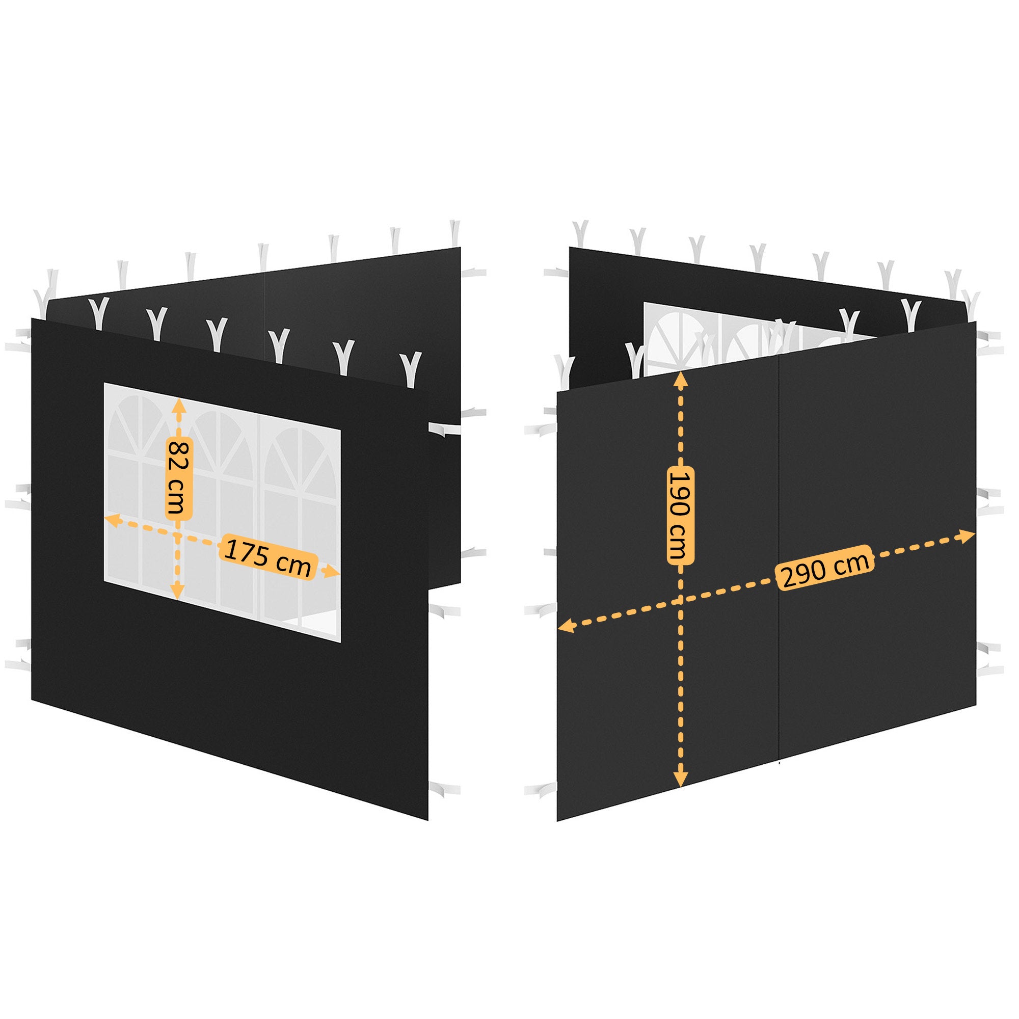 Seitenwände für Pavillon, 3 x 3 m, 4-teilig, mit Fenster