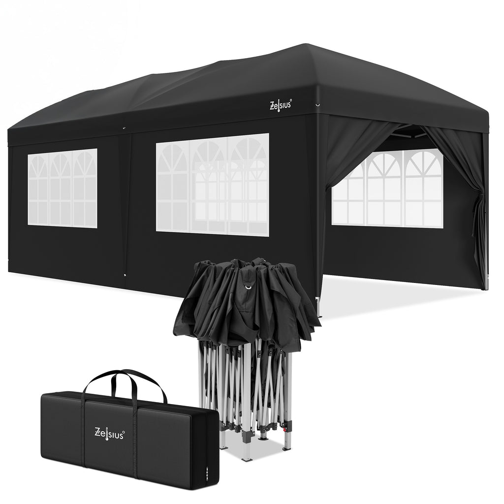Pavilion with side walls, 3 x 6 m, foldable, including bag.