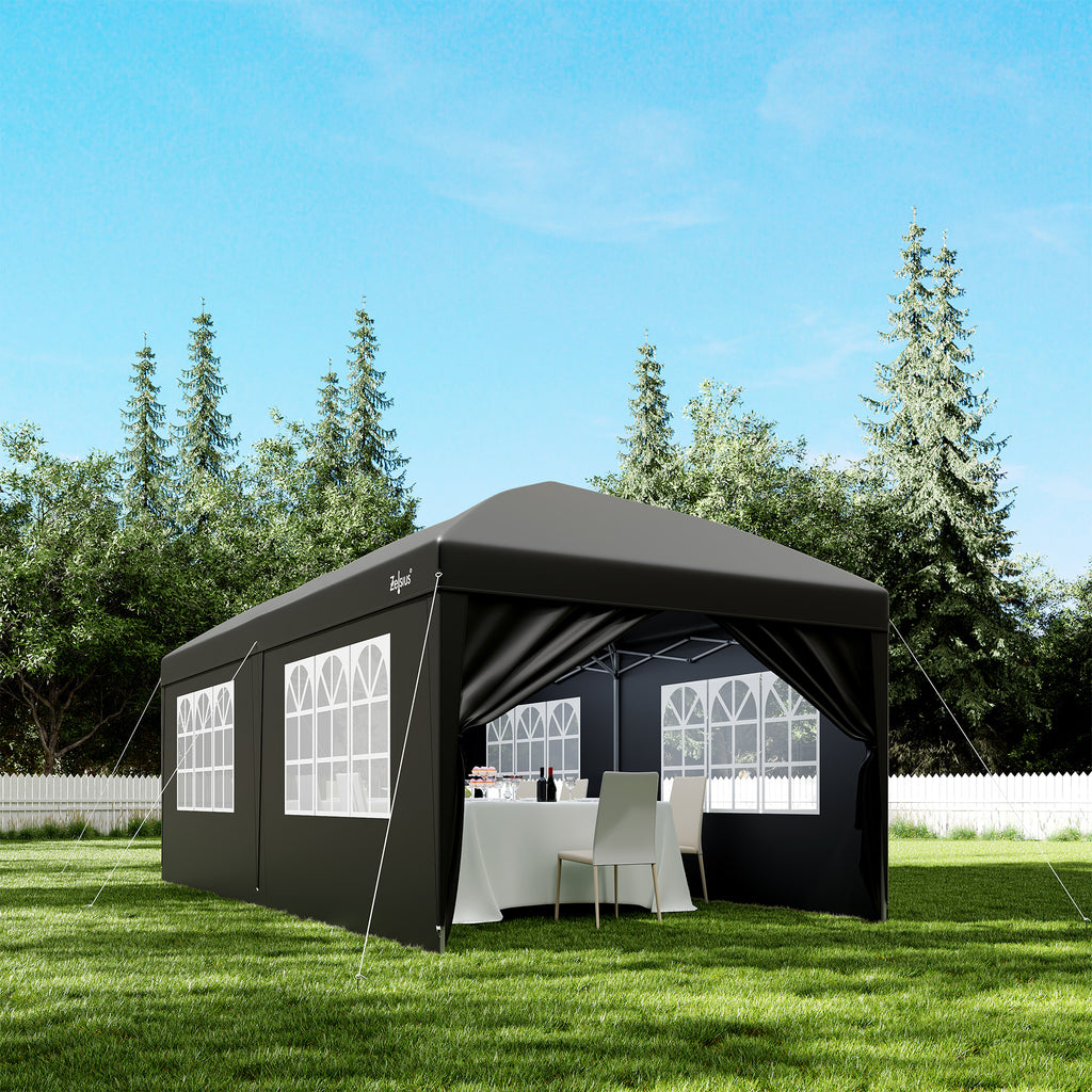 Pavilion with side walls, 3 x 6 m, foldable, including bag.