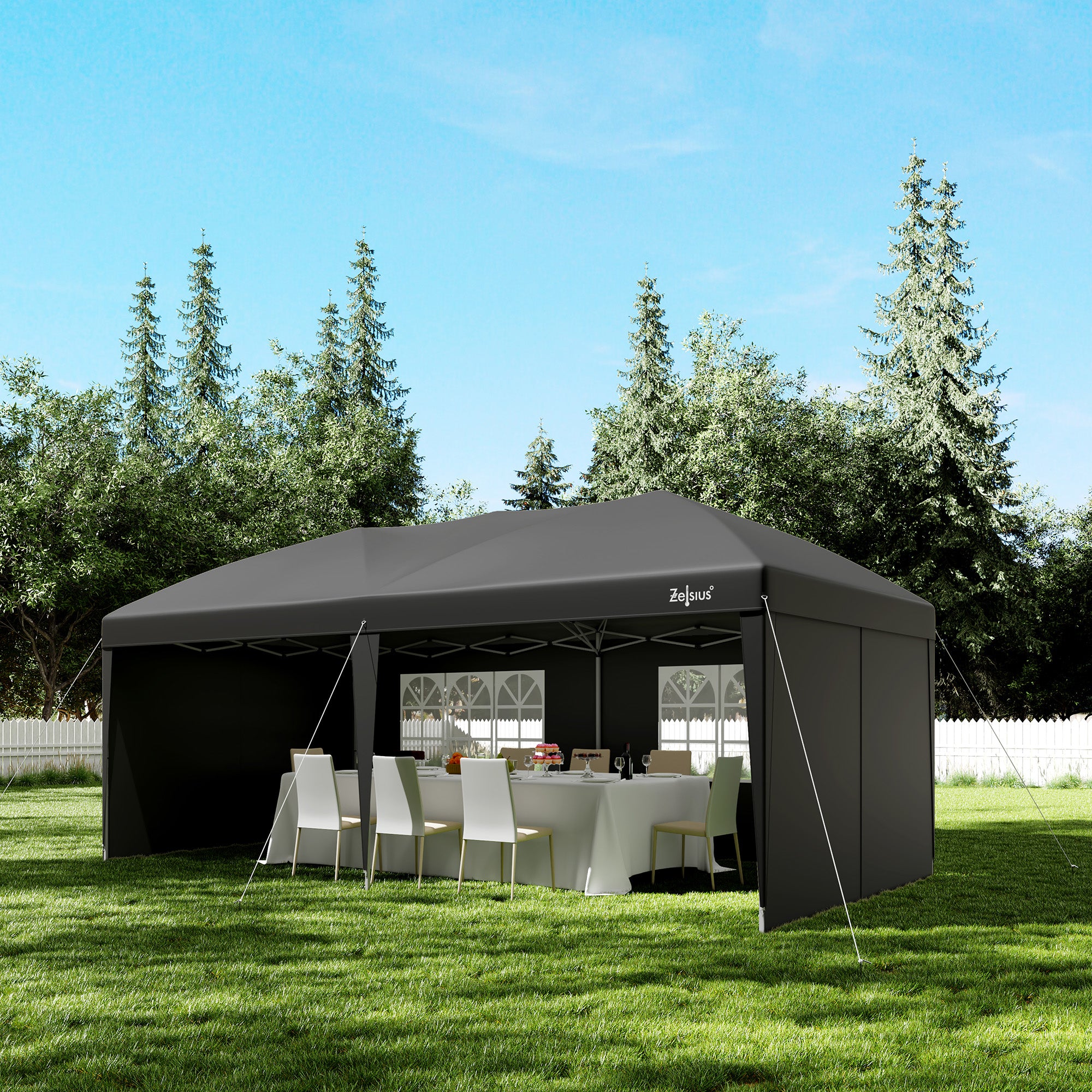 Pavillon mit Seitenwänden, 3 x 6 m, faltbar, inkl. Tasche – CS-Trading