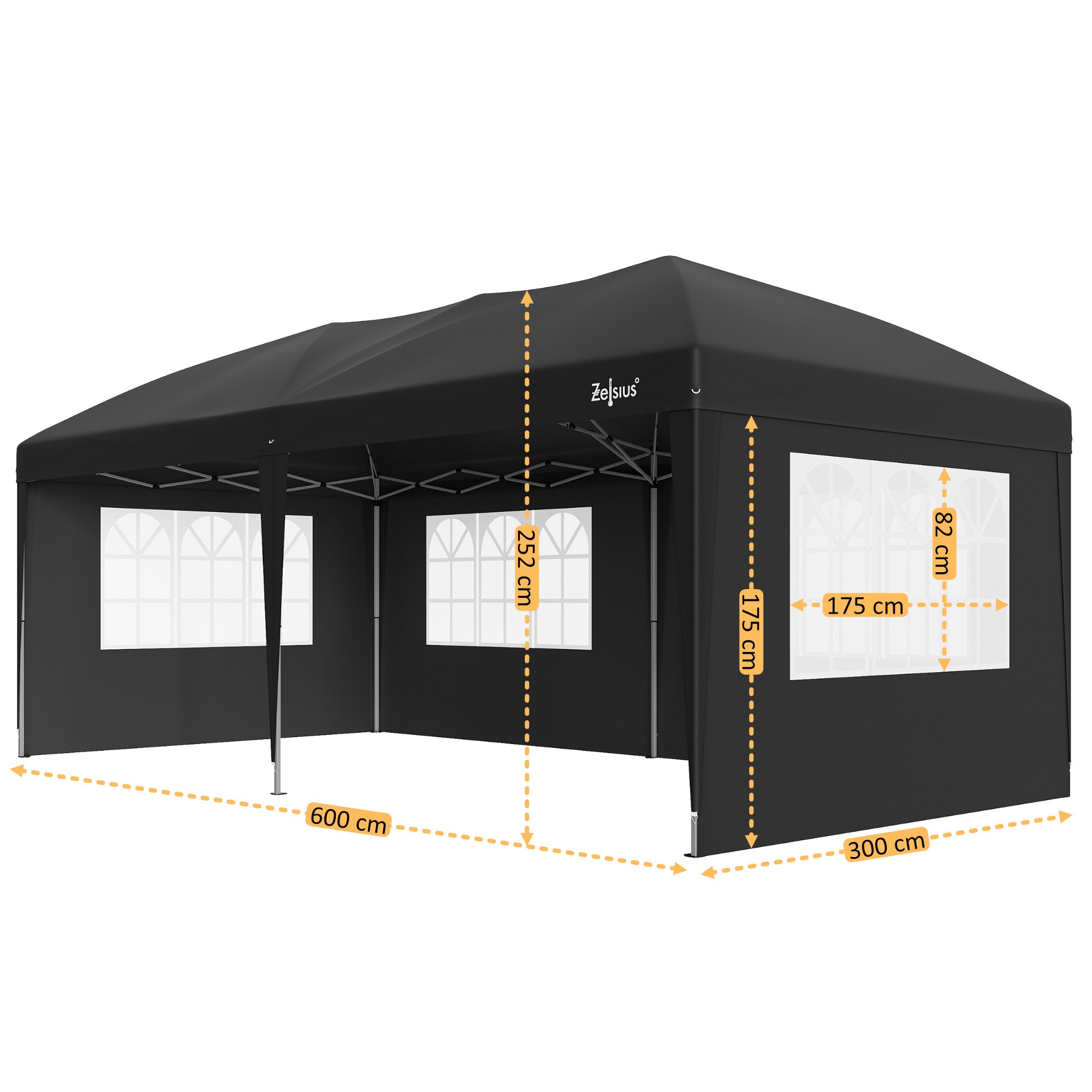 Pavillon mit Seitenwänden, 3 x 6 m, faltbar, inkl. Tasche