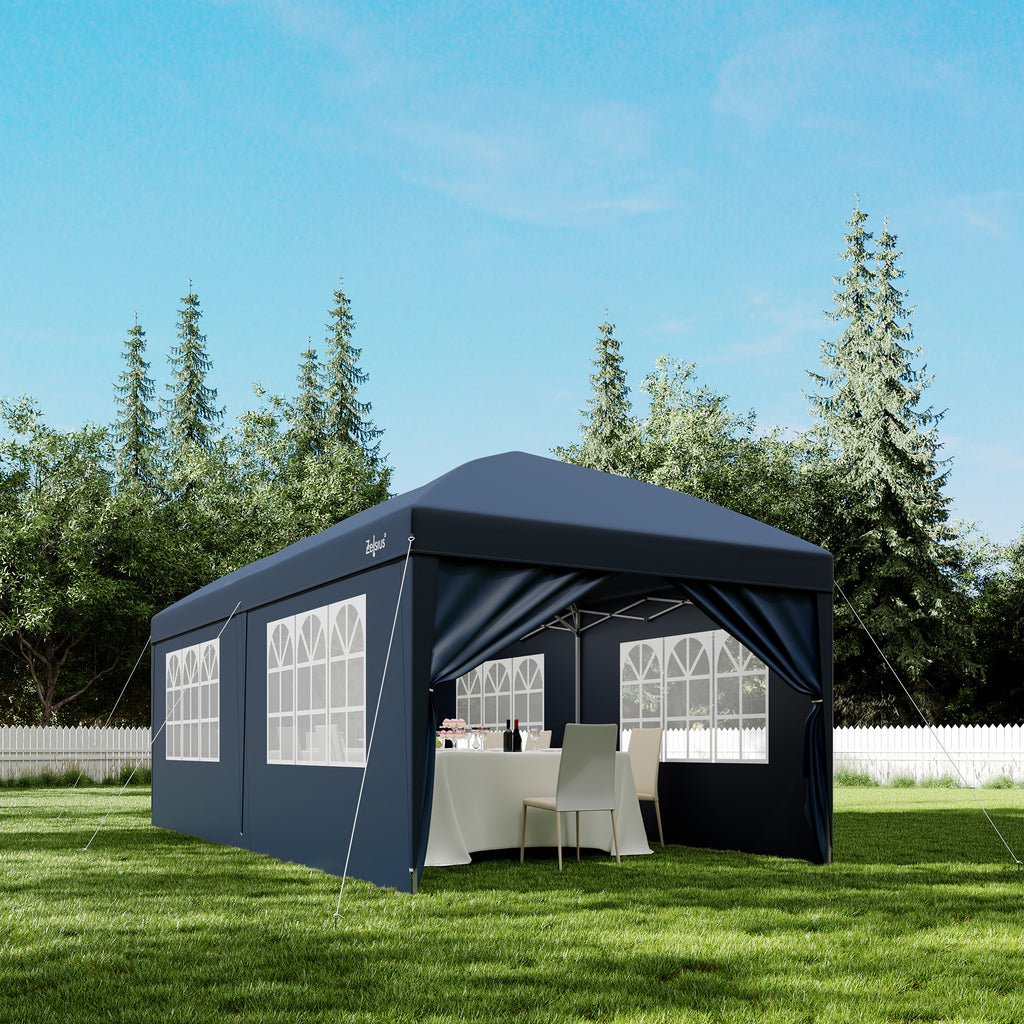 Pavilion with side walls, 3 x 6 m, foldable, including bag.