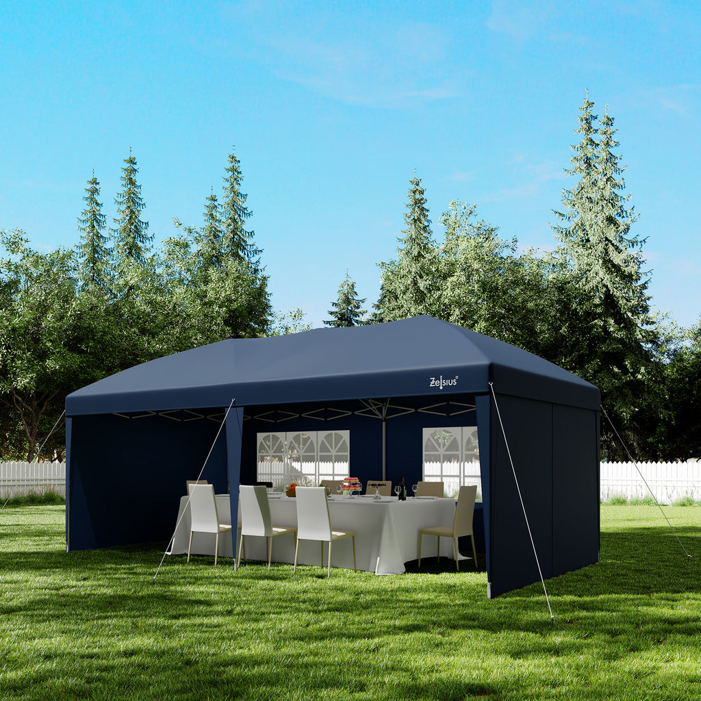 Pavilion with side walls, 3 x 6 m, foldable, including bag.