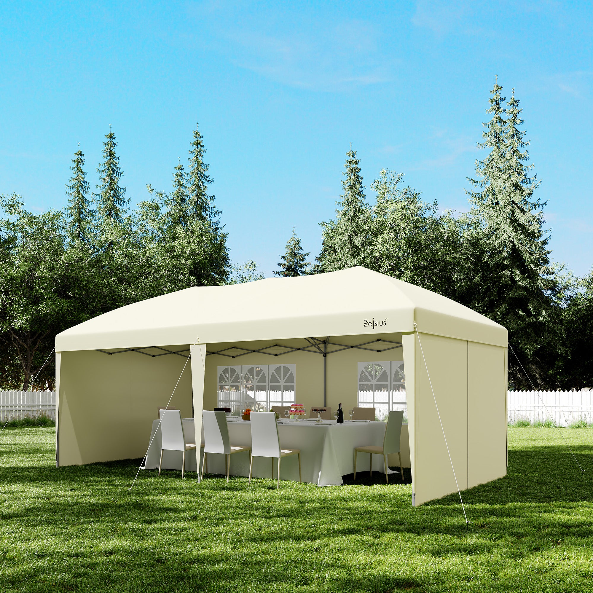 Pavilion with side walls, 3 x 6 m, foldable, including bag.