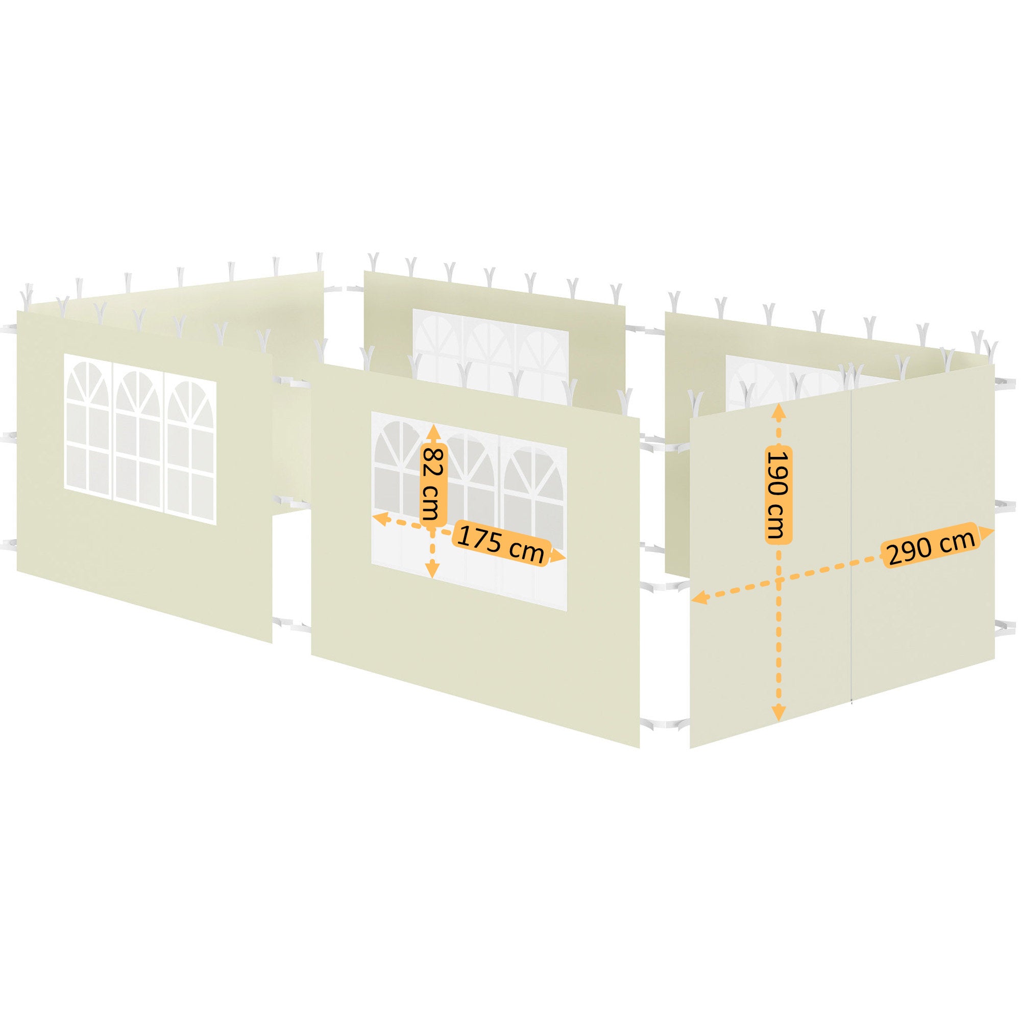 Side walls for pavilion, 3 x 6 m, 6-piece, with window