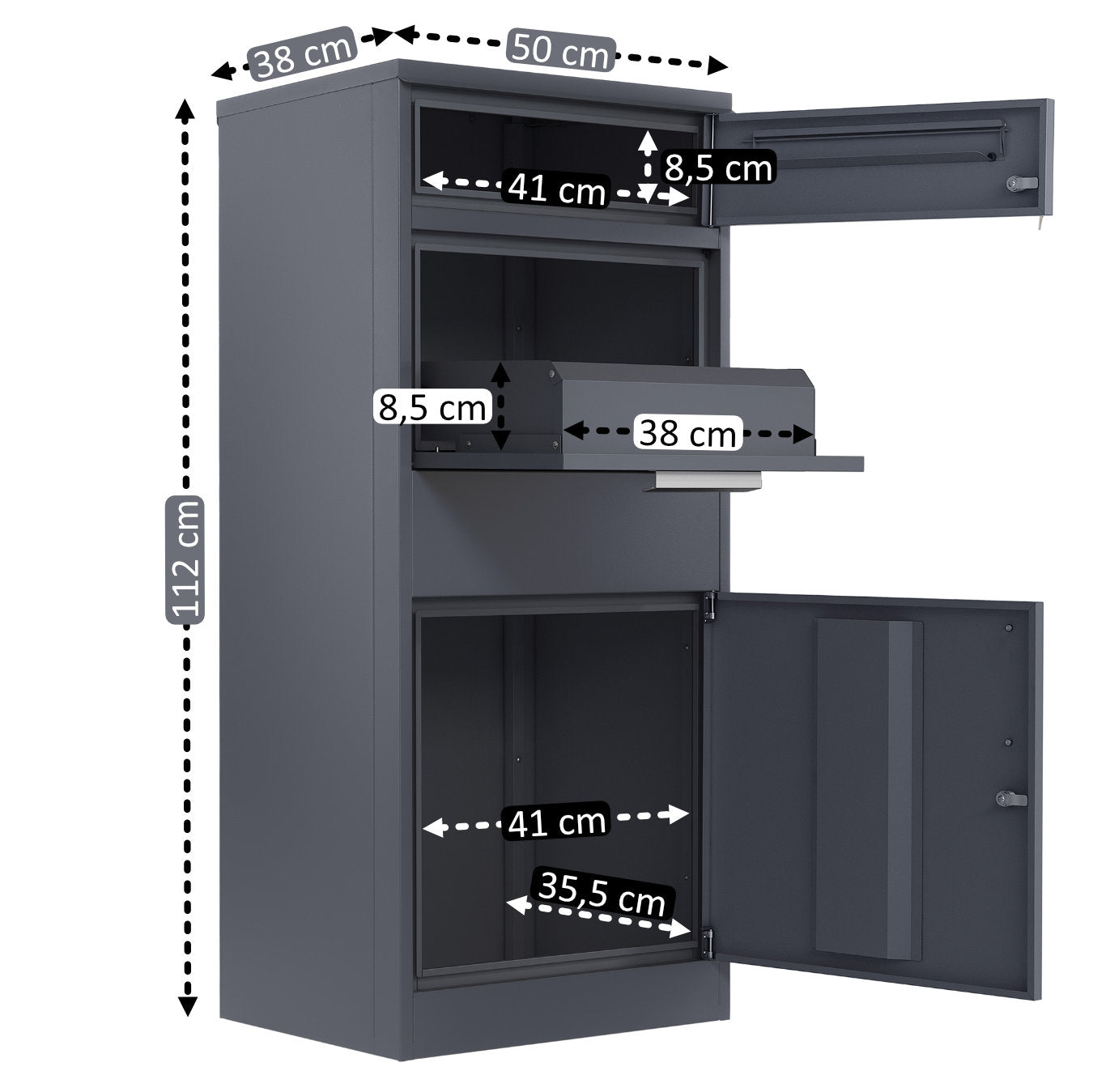 Boîte aux lettres pour colis, acier thermolaqué, anthracite RAL7016