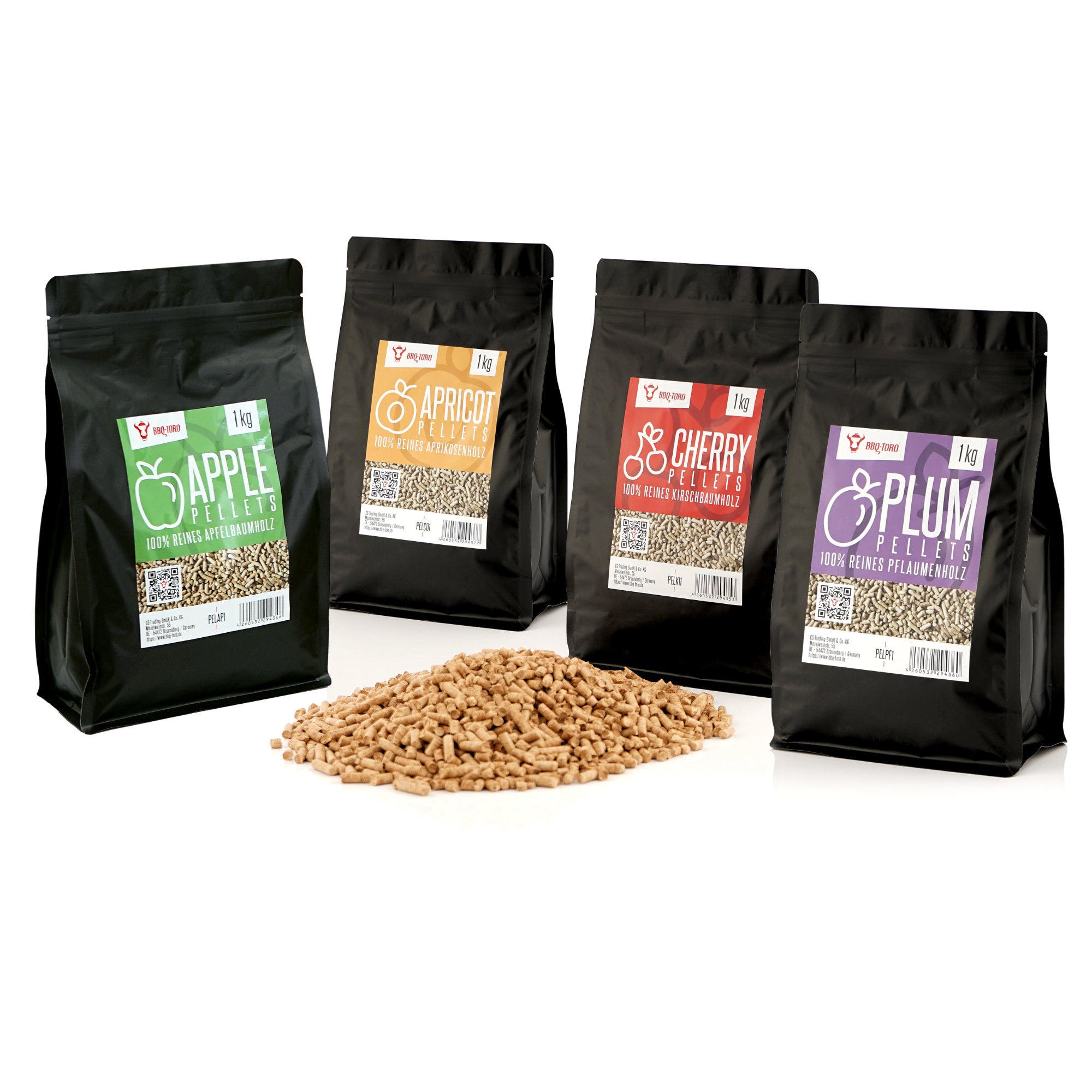 Smoking pellet set, 100% fruit wood, 4 varieties of 1 kg each