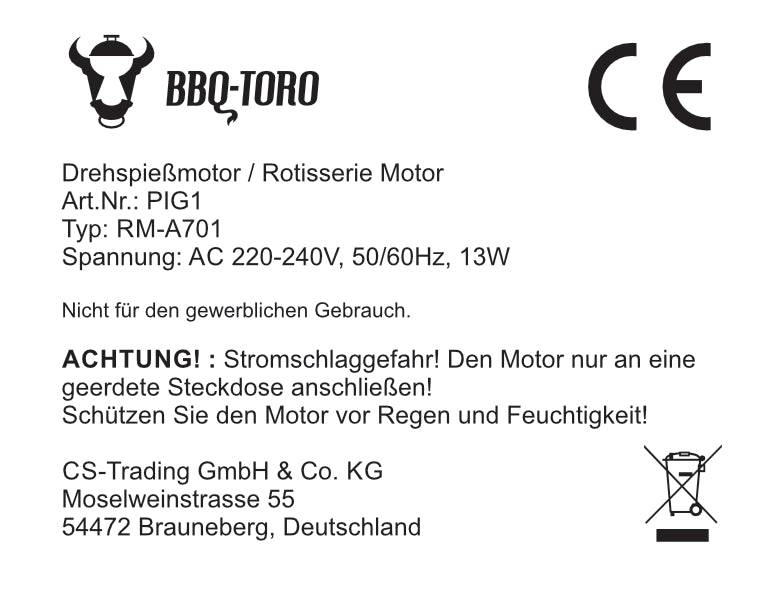 Suckling pig grill including motor, height adjustable