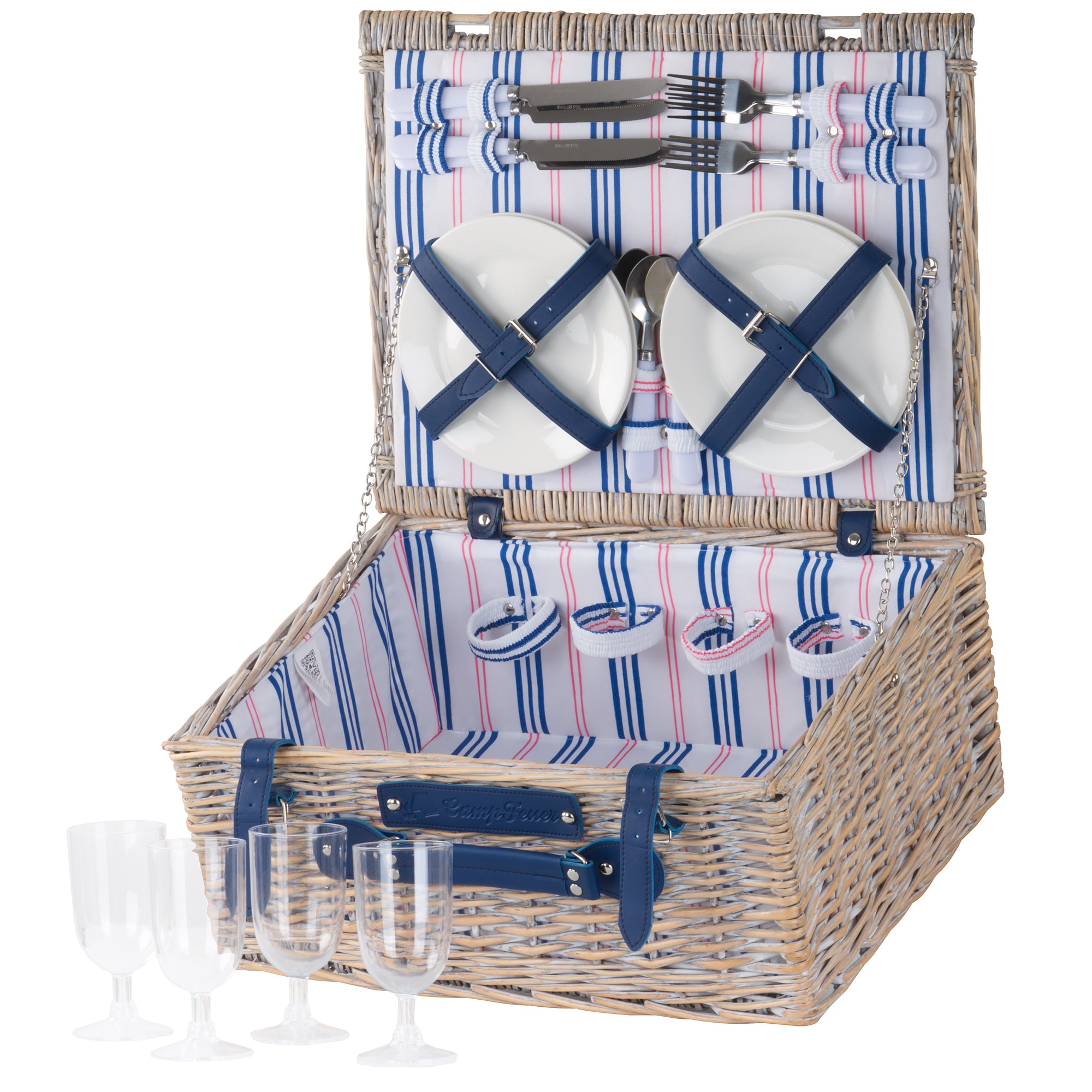 Picnic basket, including 21-piece dinnerware set, for 4 people