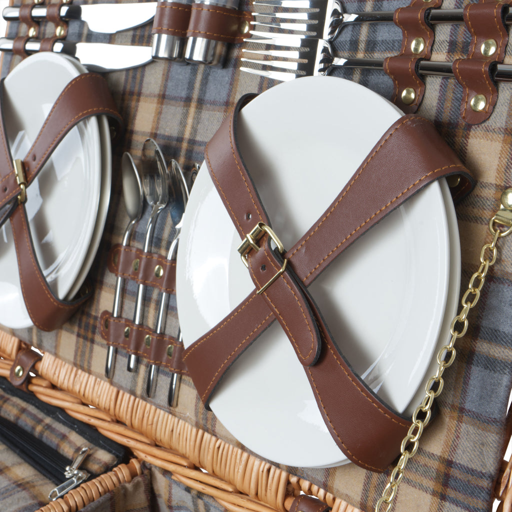 Panier de pique-nique, comprenant un compartiment isotherme et un service de table de 29 pièces, pour 4 personnes