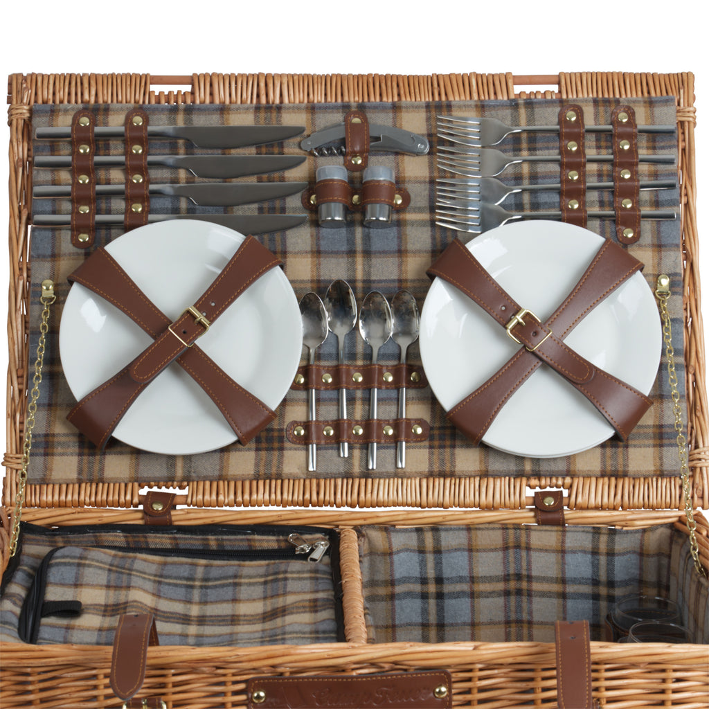 Panier de pique-nique, comprenant un compartiment isotherme et un service de table de 29 pièces, pour 4 personnes