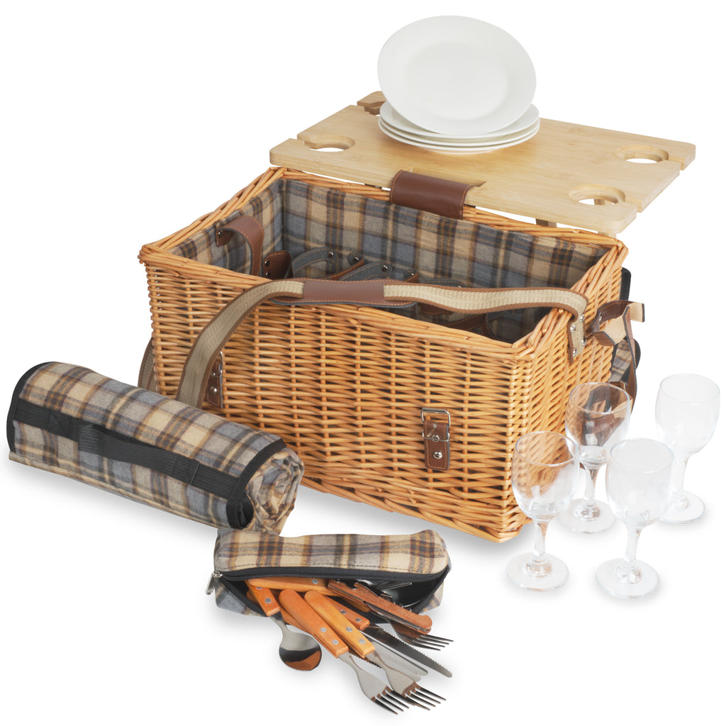 Picknickkorb, inkl. Serviertisch und Geschirr-Set, 25-teilig, 4 Personen