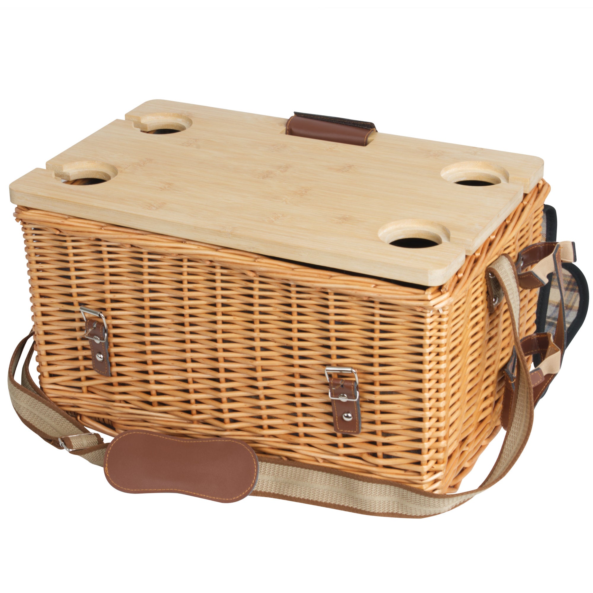 Picnic basket, including serving table and 25-piece dinnerware set, for 4 people
