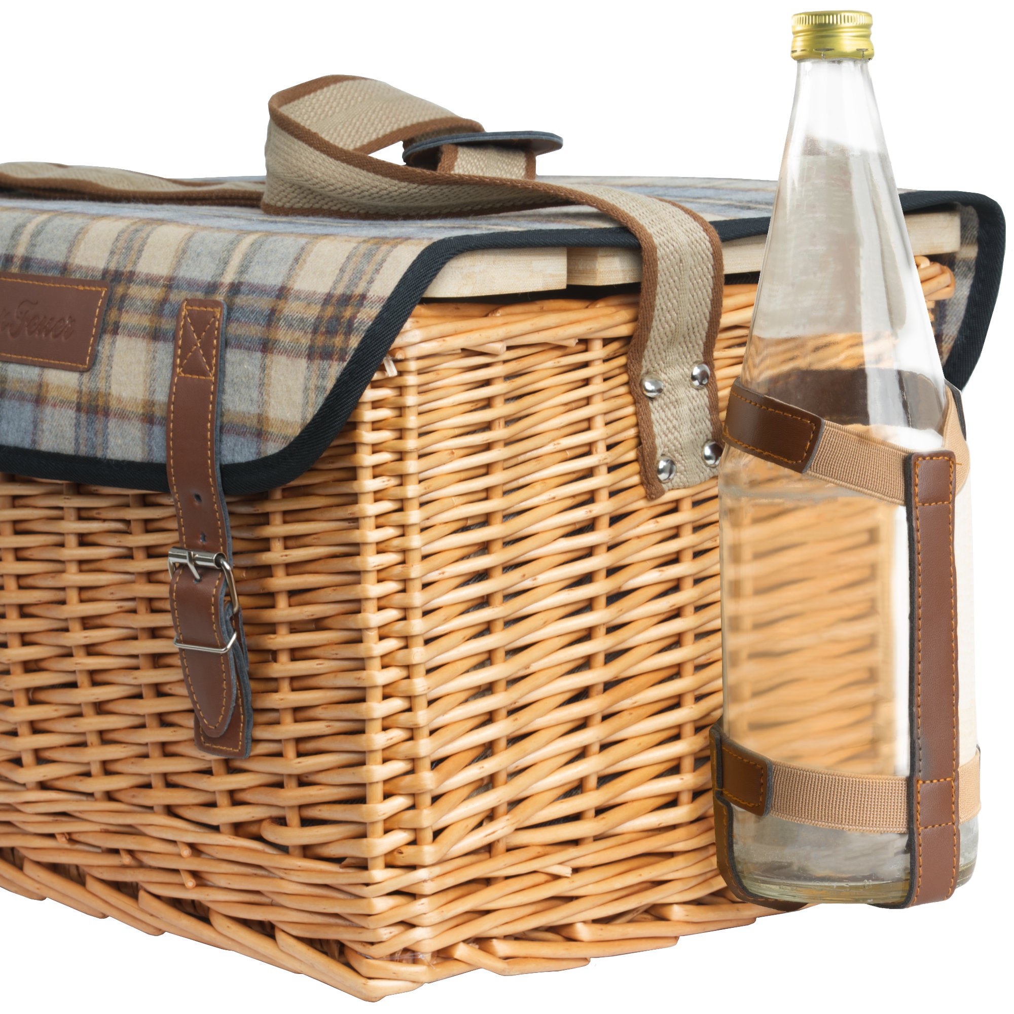 Picnic basket, including serving table and 25-piece dinnerware set, for 4 people