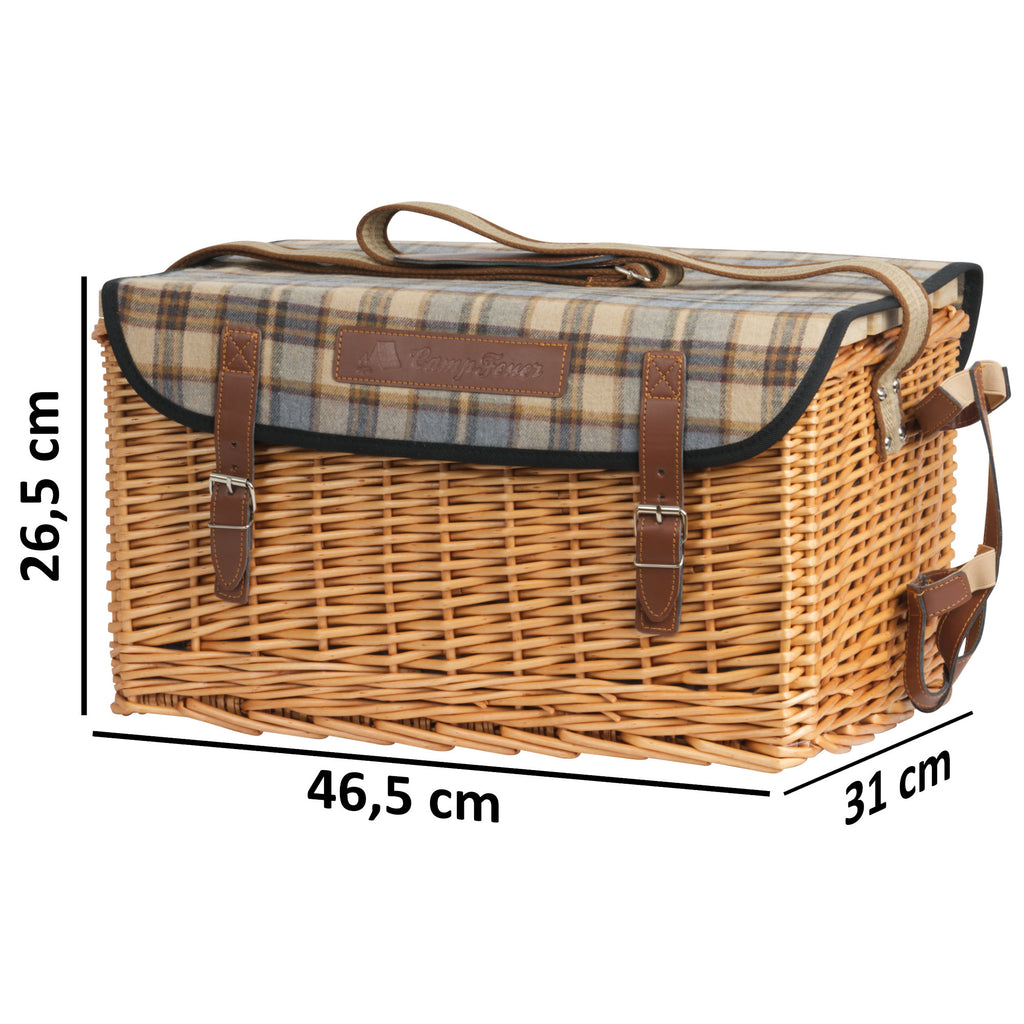 Picnic basket, including serving table and 25-piece dinnerware set, for 4 people