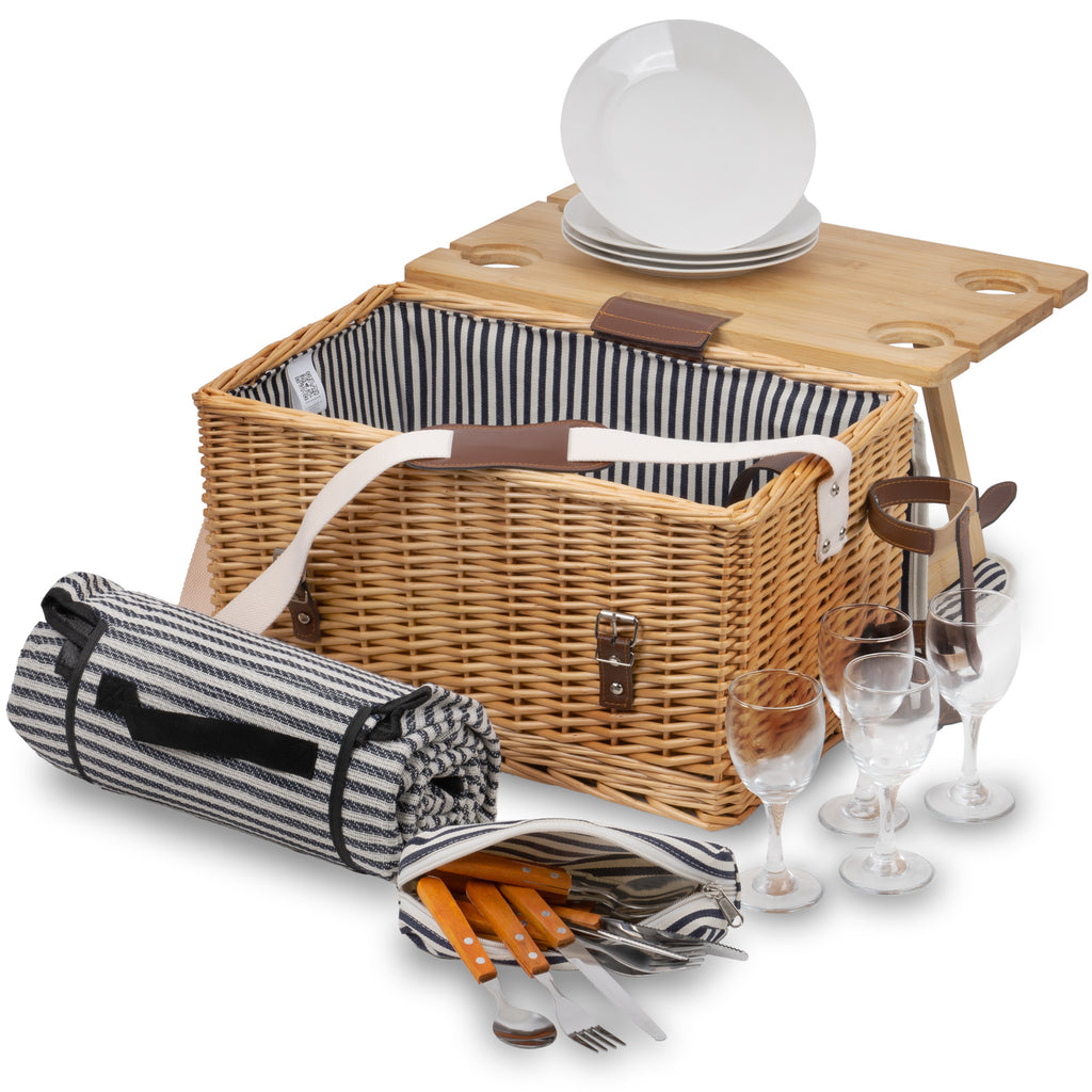 Picnic basket, including serving table and 25-piece dinnerware set, for 4 people