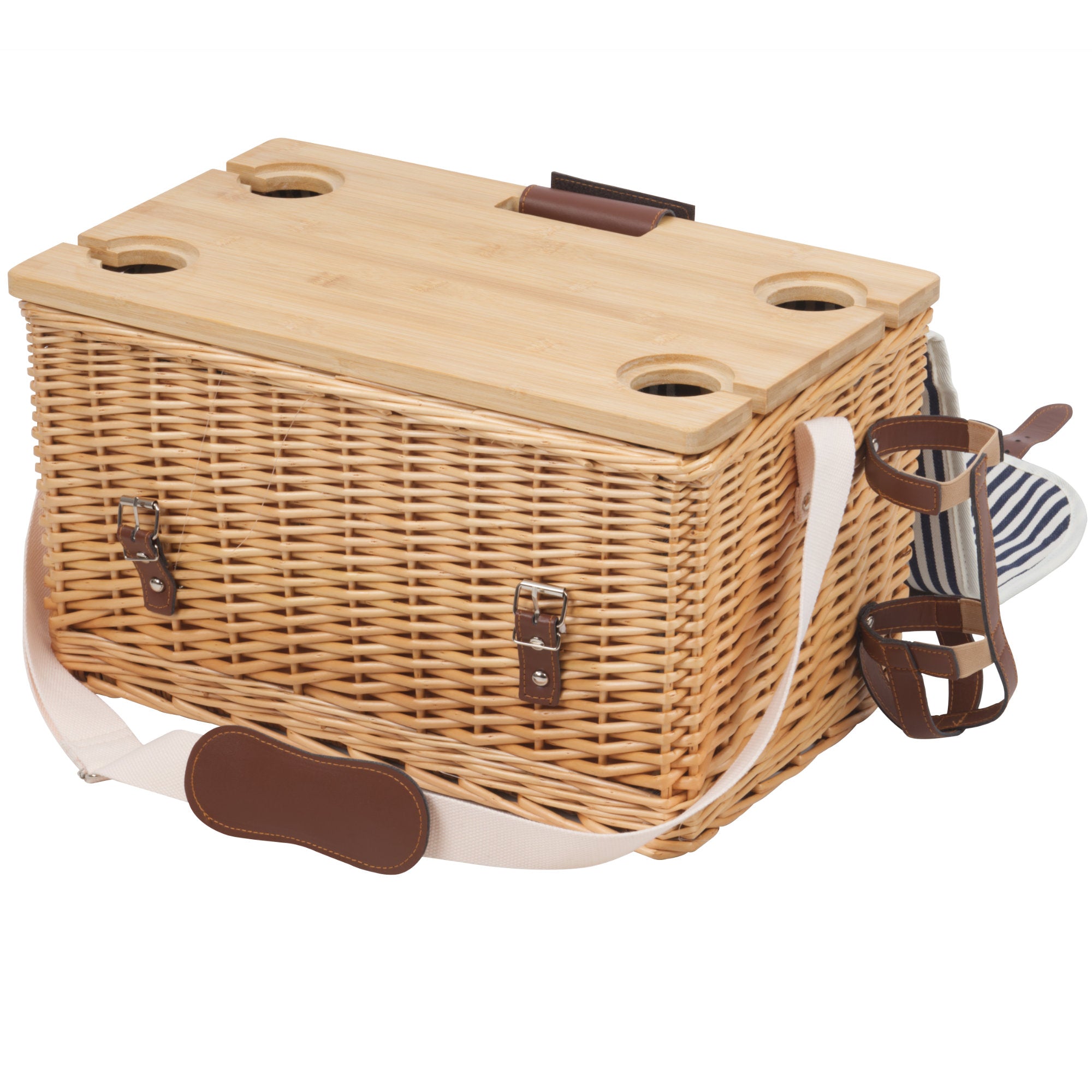 Picnic basket, including serving table and 25-piece dinnerware set, for 4 people
