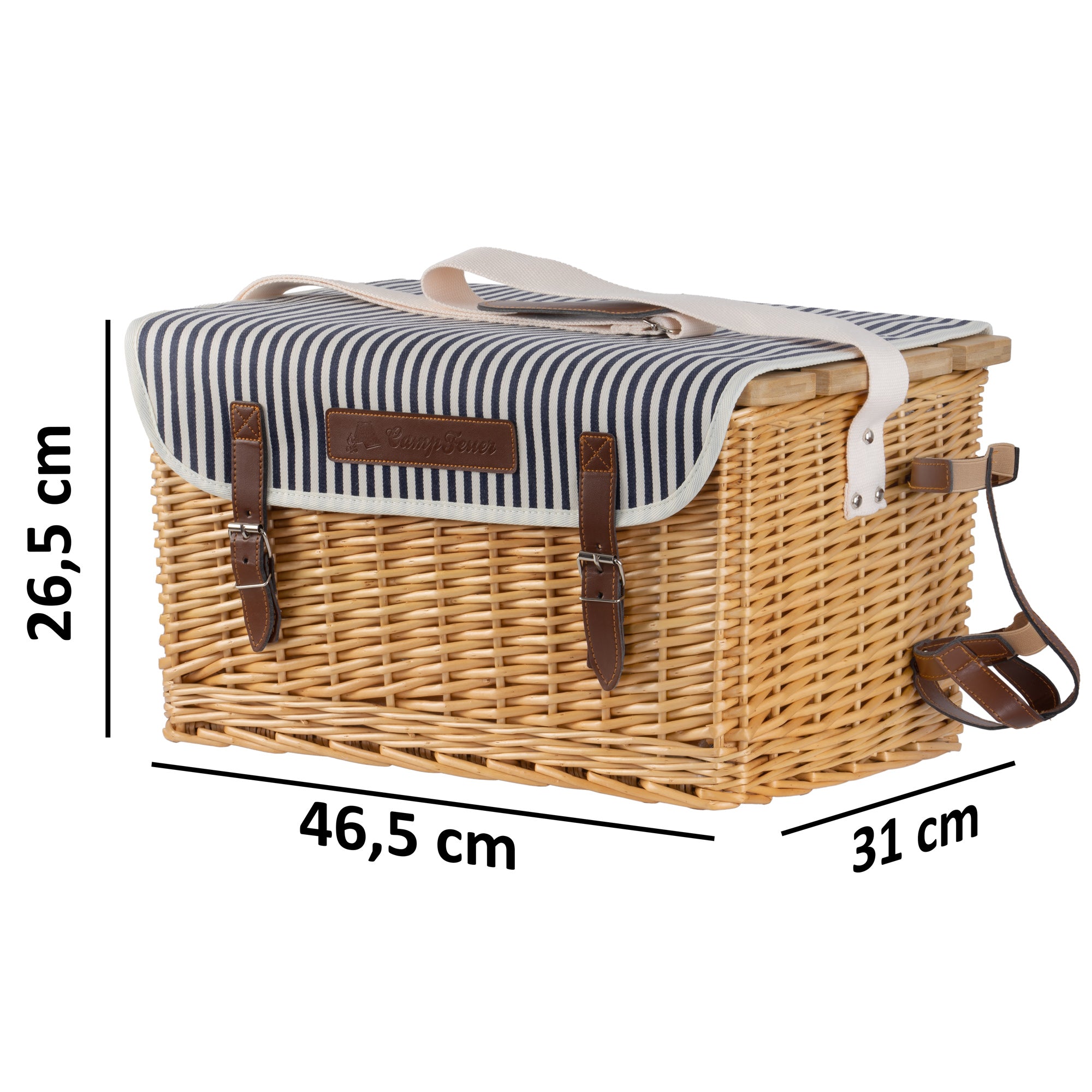 Picnic basket, including serving table and 25-piece dinnerware set, for 4 people