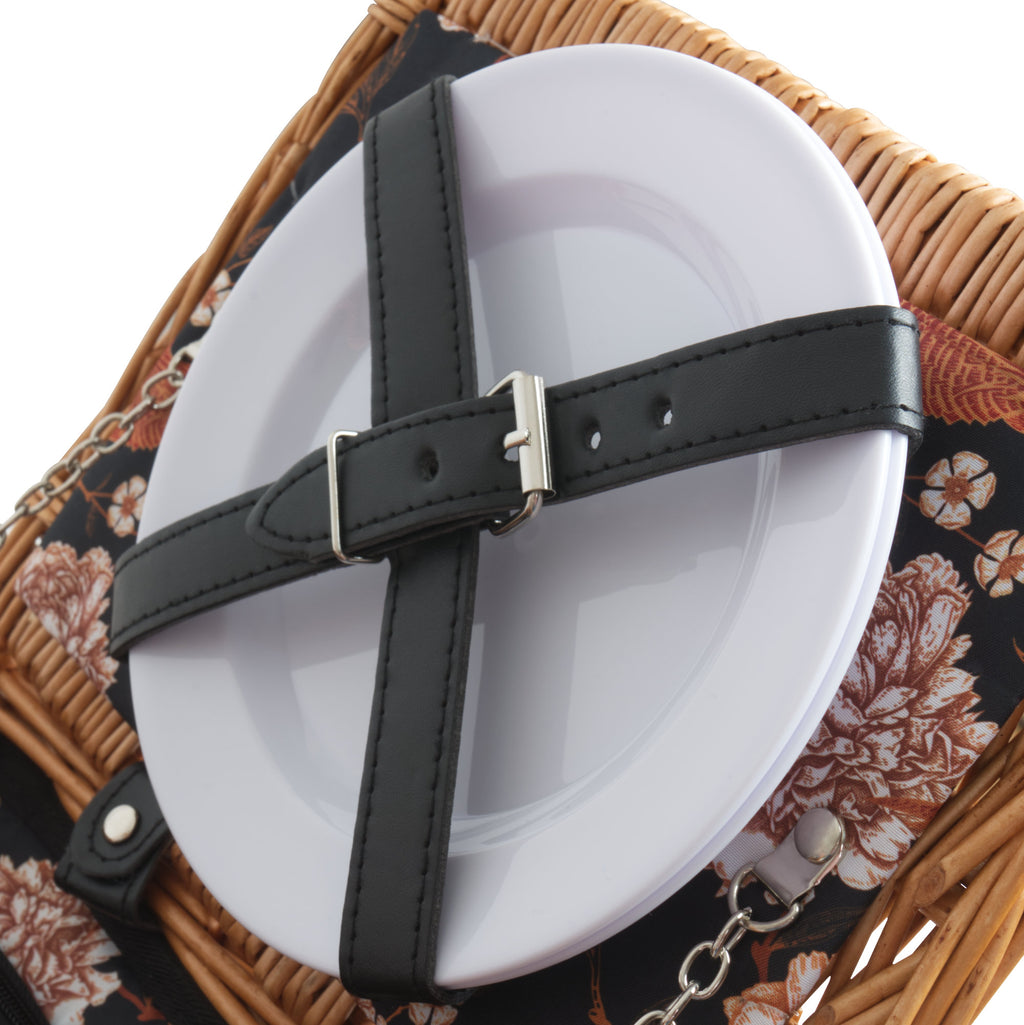 Panier de pique-nique, comprenant un compartiment isotherme et un service de table de 12 pièces, pour 2 personnes