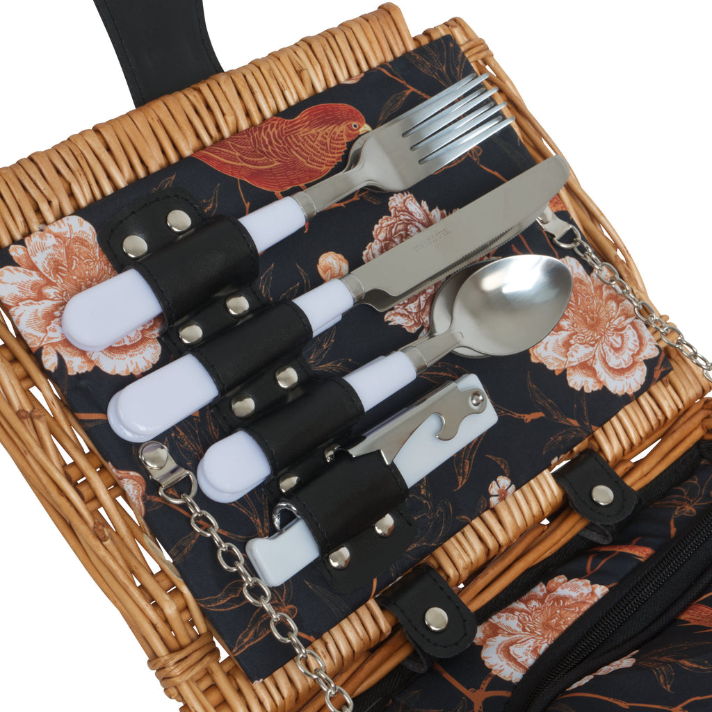 Panier de pique-nique, comprenant un compartiment isotherme et un service de table de 12 pièces, pour 2 personnes