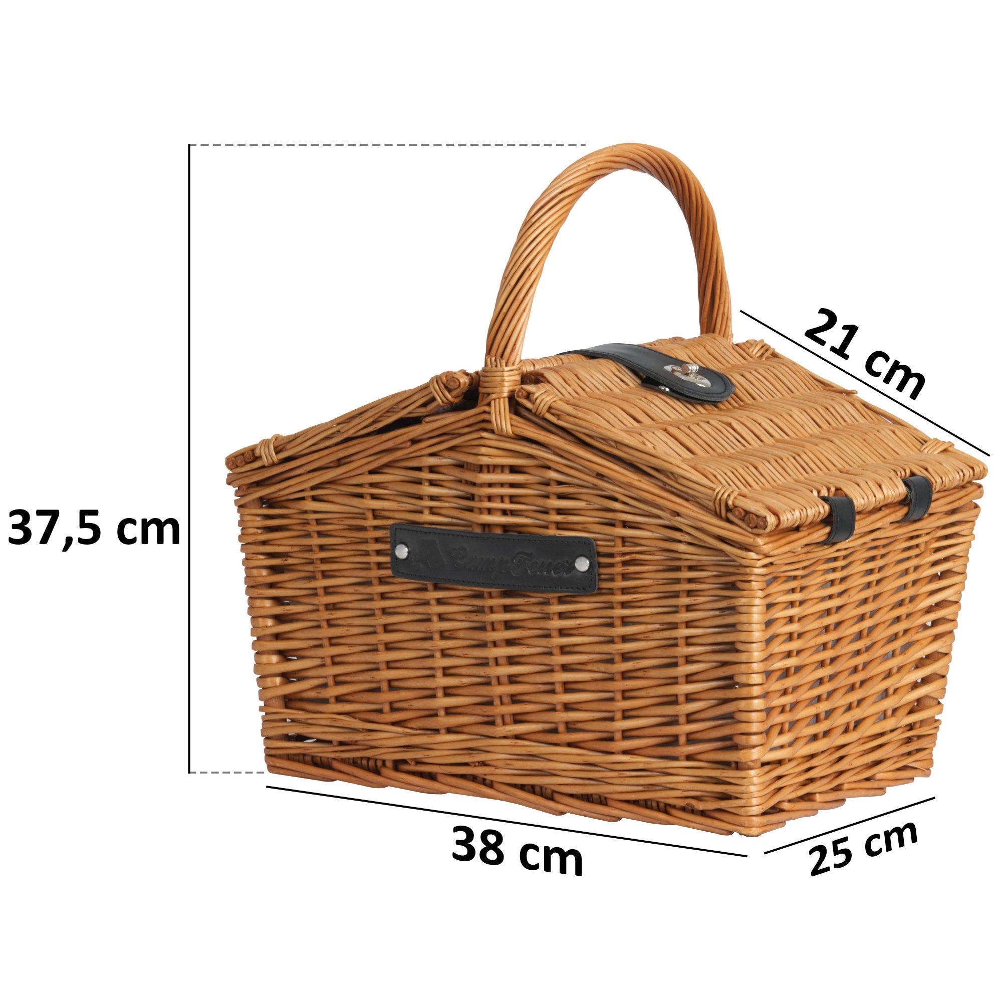 Panier de pique-nique, comprenant un compartiment isotherme et un service de table de 12 pièces, pour 2 personnes