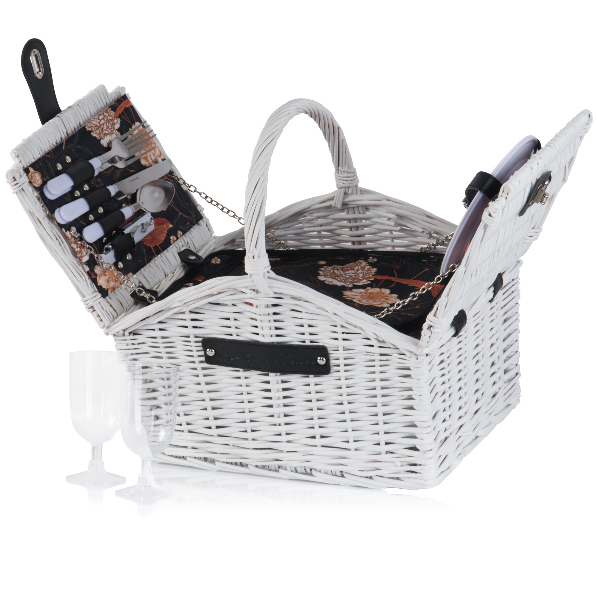 Picnic basket, including cooler compartment and 12-piece tableware set, for 2 people