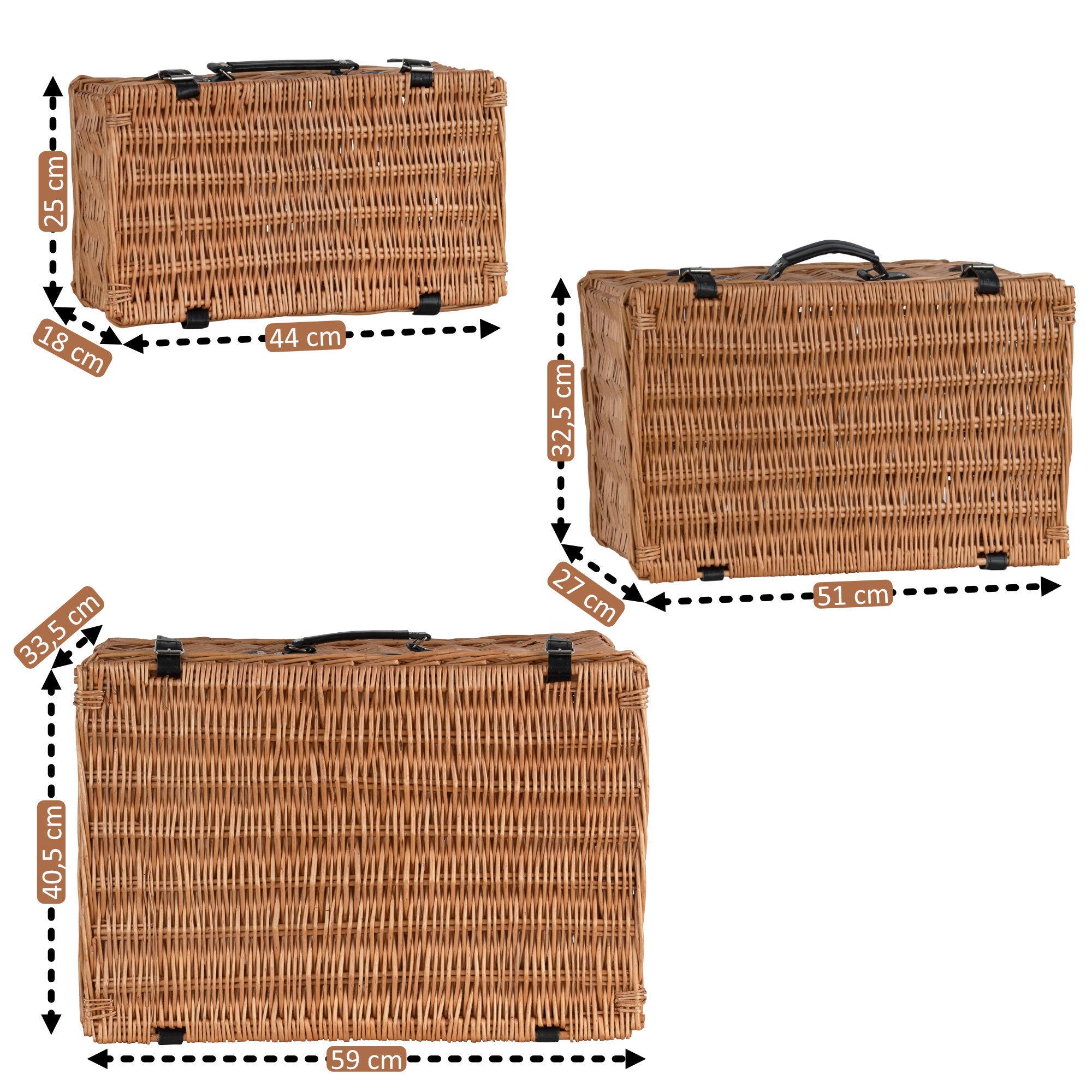Picnic basket, set of 3, wicker basket