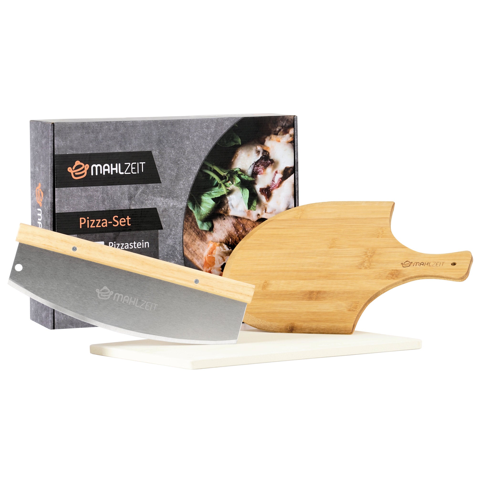Ensemble à pizza 3 pièces, pierre à pizza 40 x 30 cm, pelle et couteau inclus