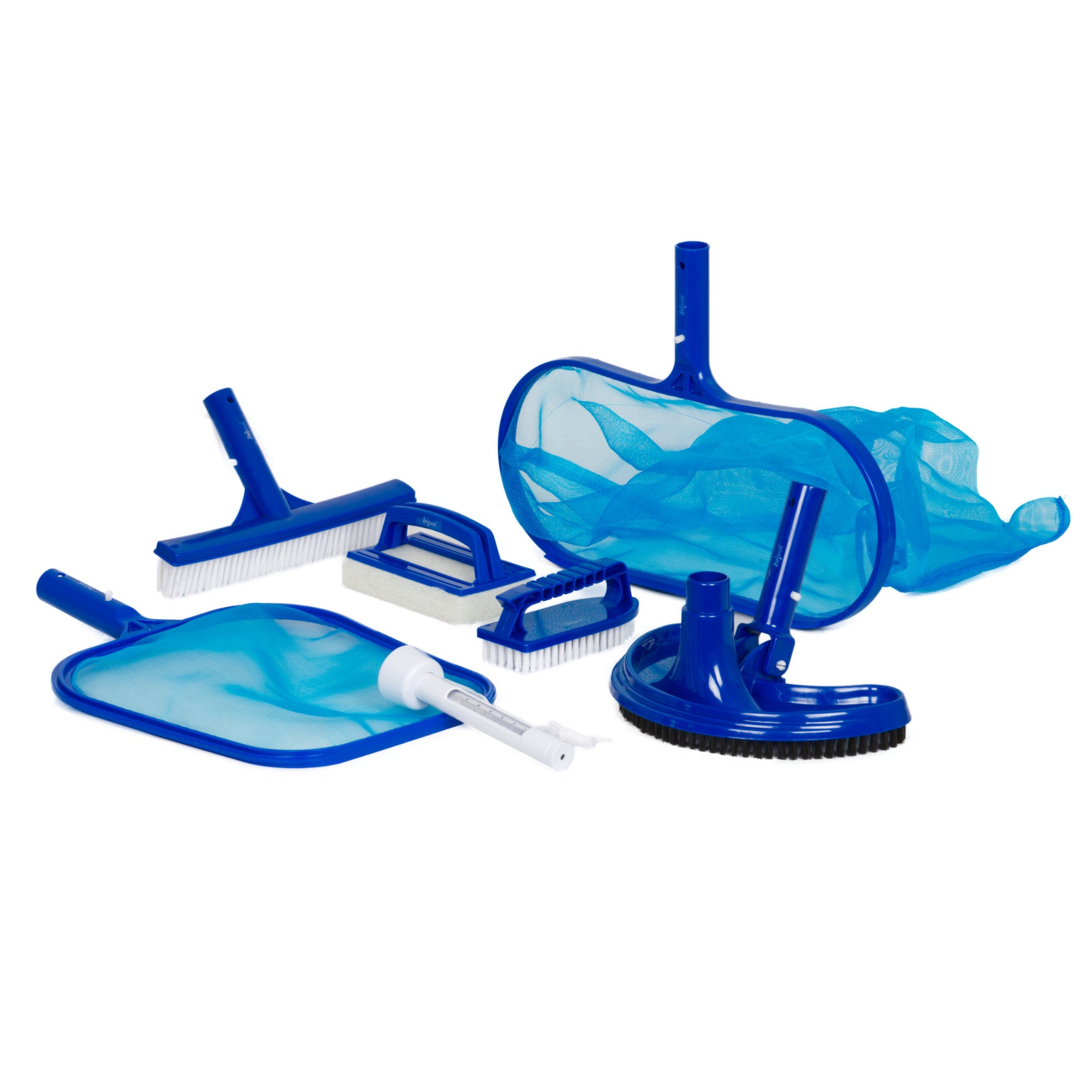 Kit de nettoyage de piscine 7 pièces, comprenant brosses, thermomètre et épuisette