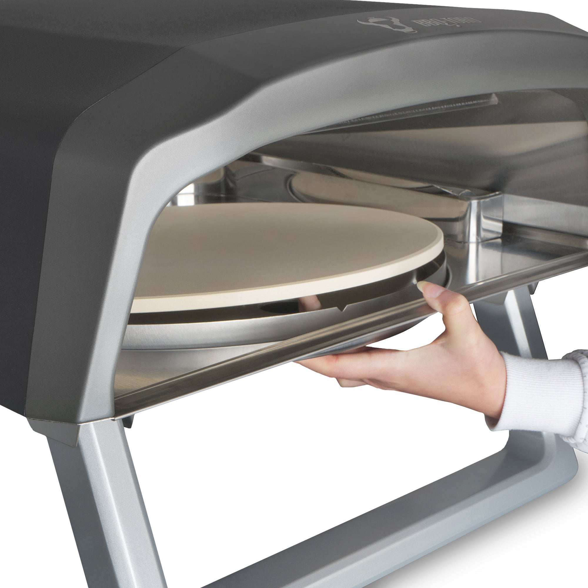 Four à pizza à gaz, avec plateau tournant.