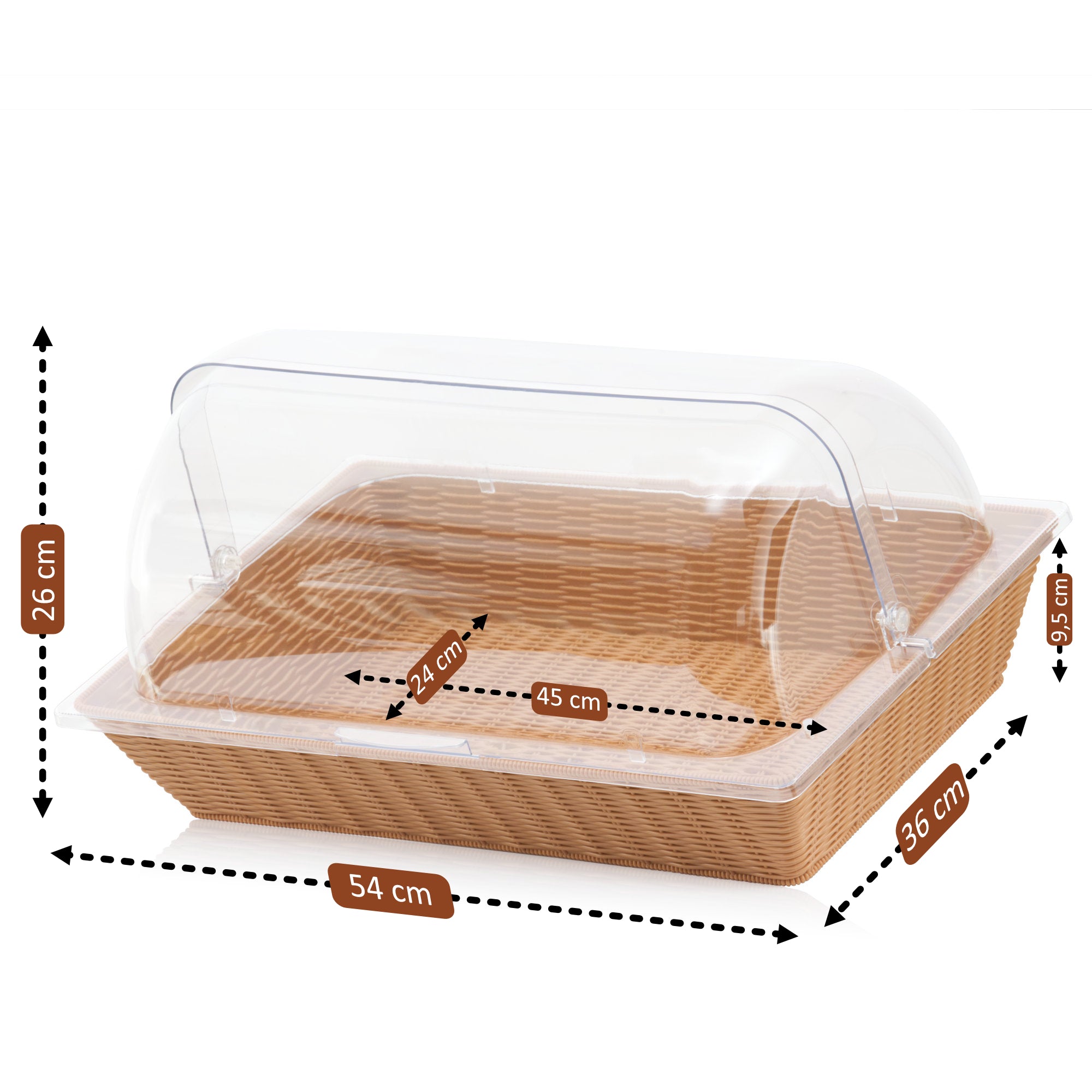 Rattan bread basket, 54 x 36 x 26 cm, including roll top