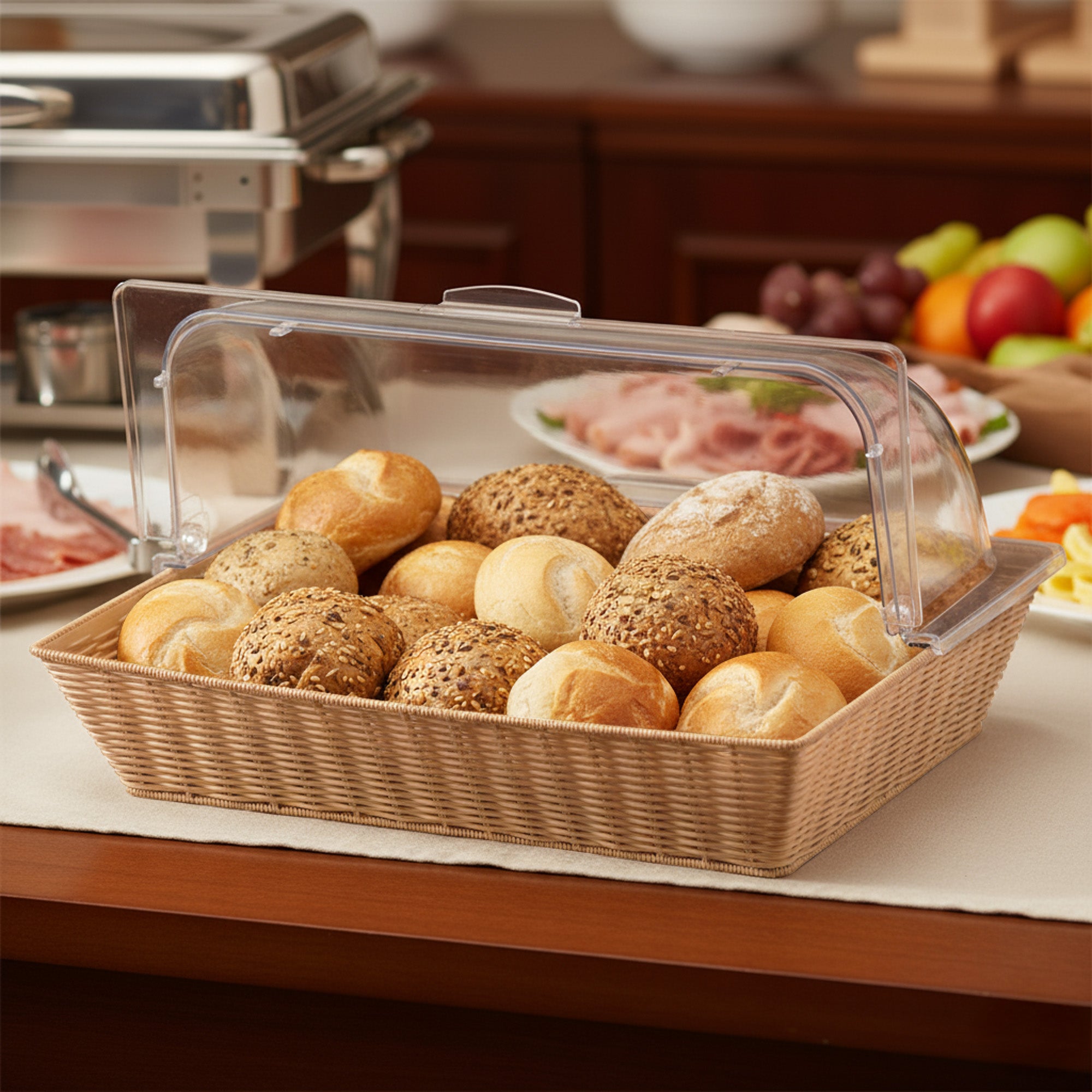 Rattan bread basket, 54 x 36 x 26 cm, including roll top