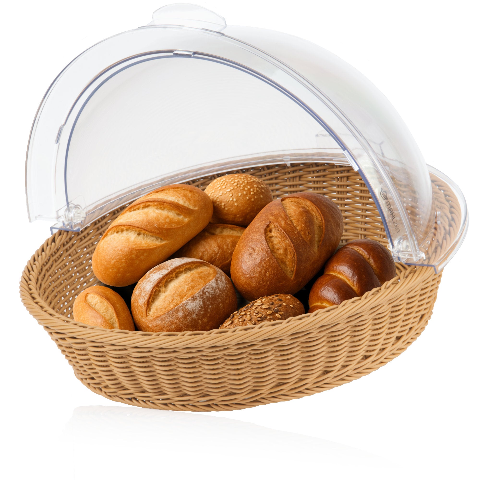 Rattan bread basket, 42 x 39 x 29 cm, including roll-top lid