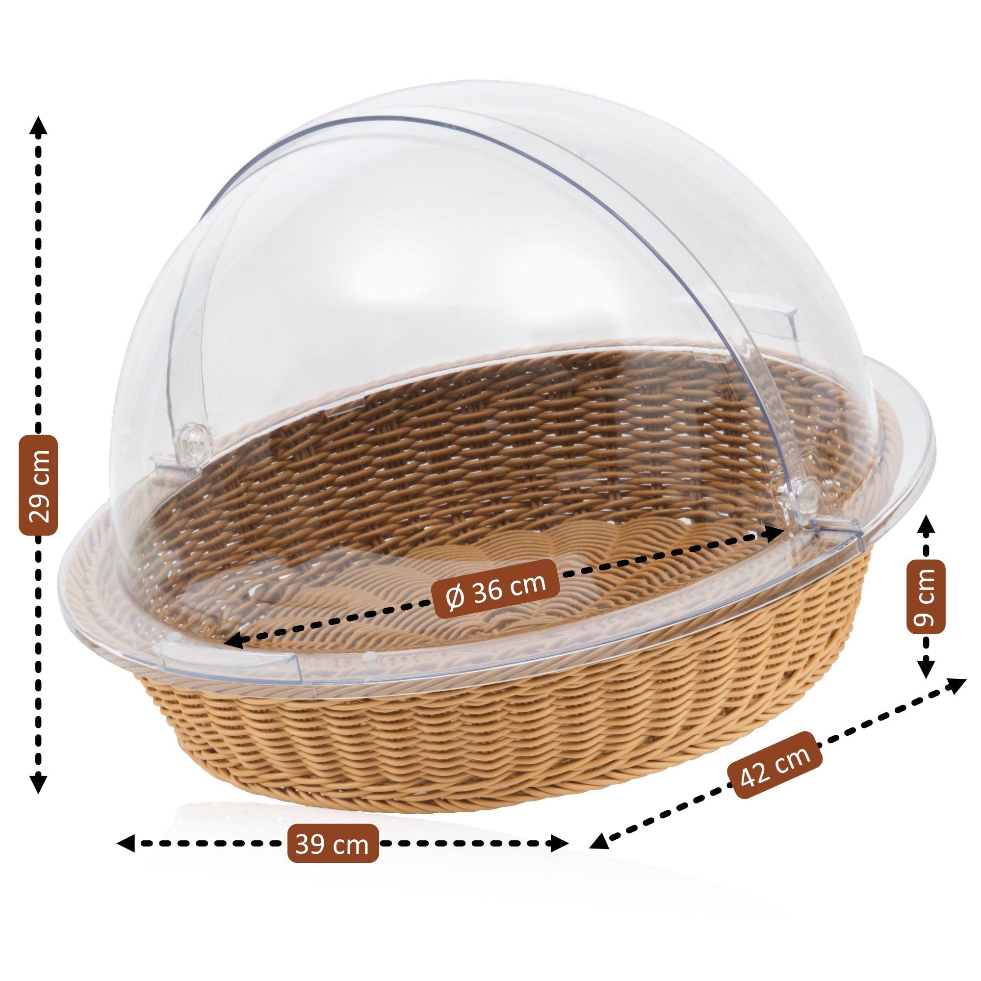 Rattan bread basket, 42 x 39 x 29 cm, including roll-top lid