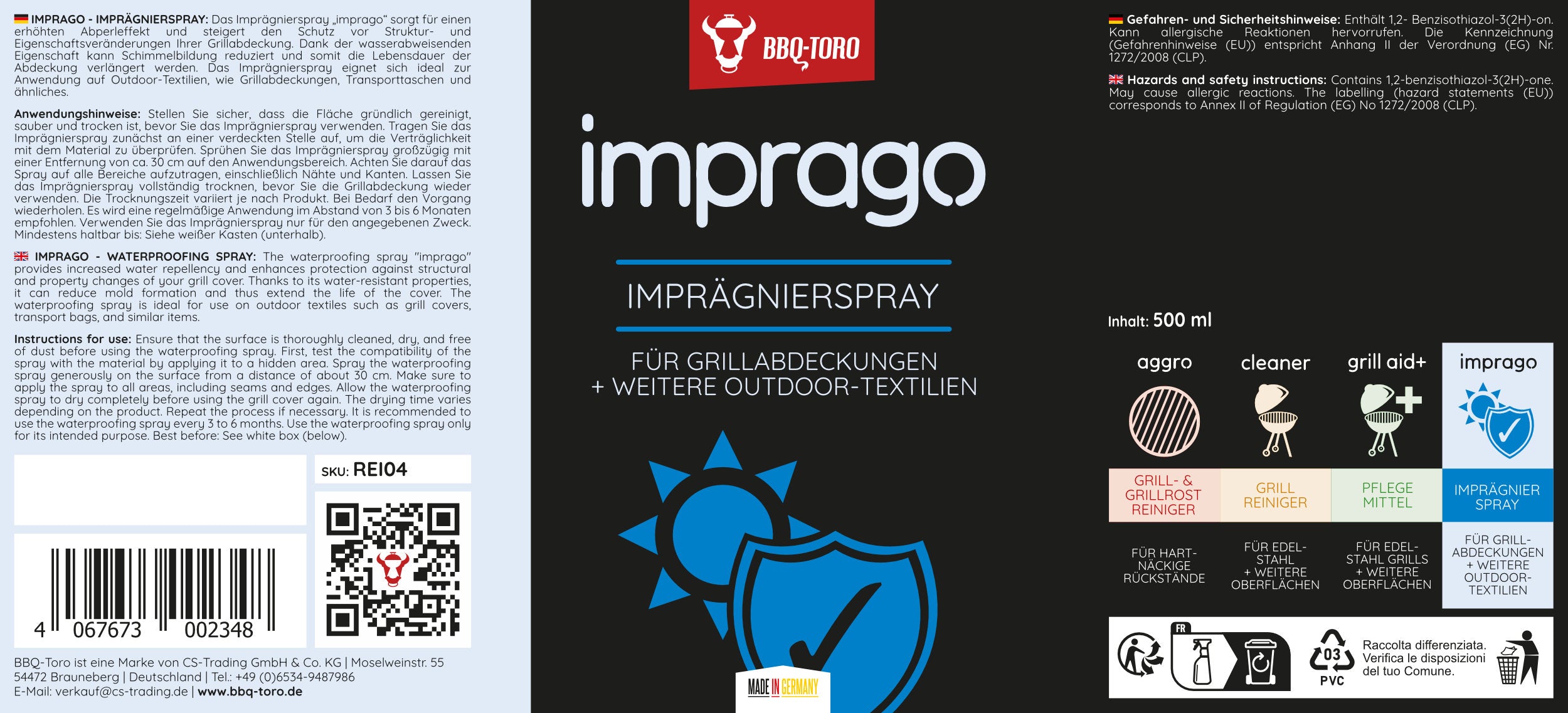 Impregnating spray "imprago", 500 ml, for grill covers and textiles