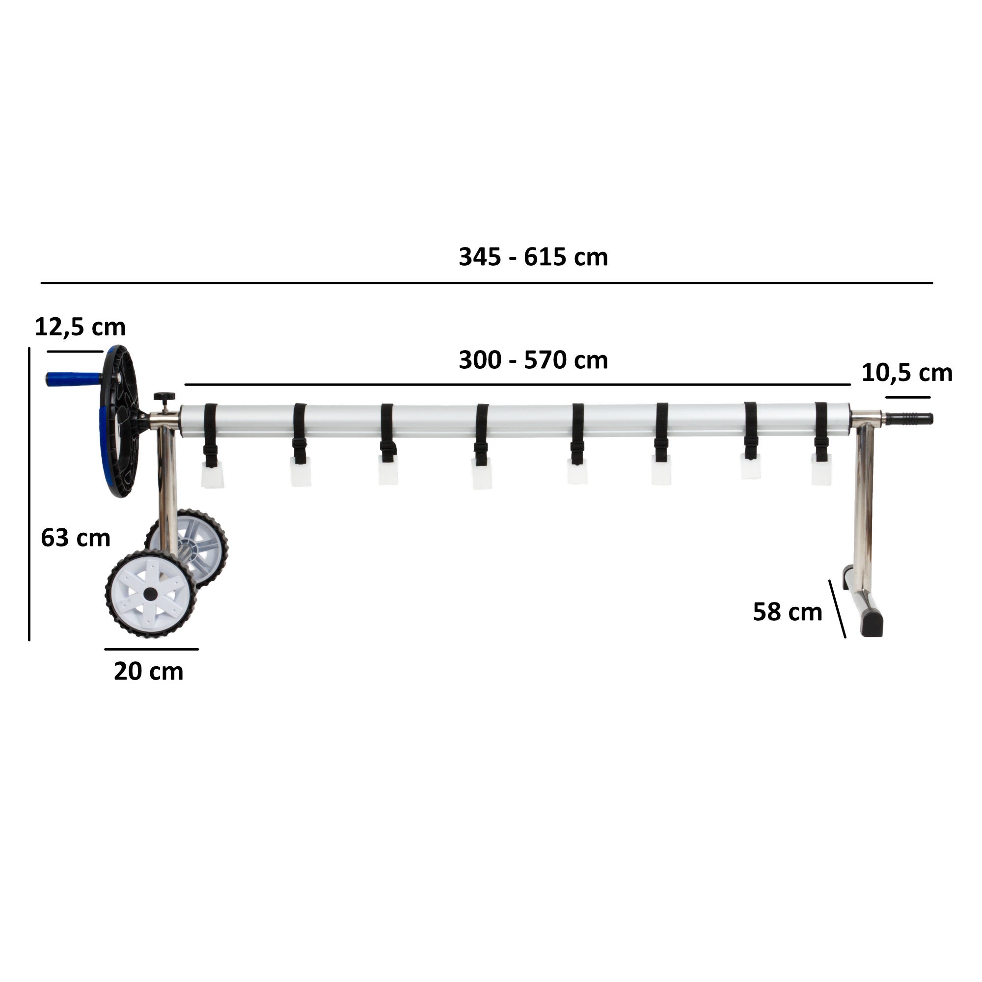 Aufrollsystem, Edelstahl, fahrbar, für Abdeckungen von 300 - 570 cm