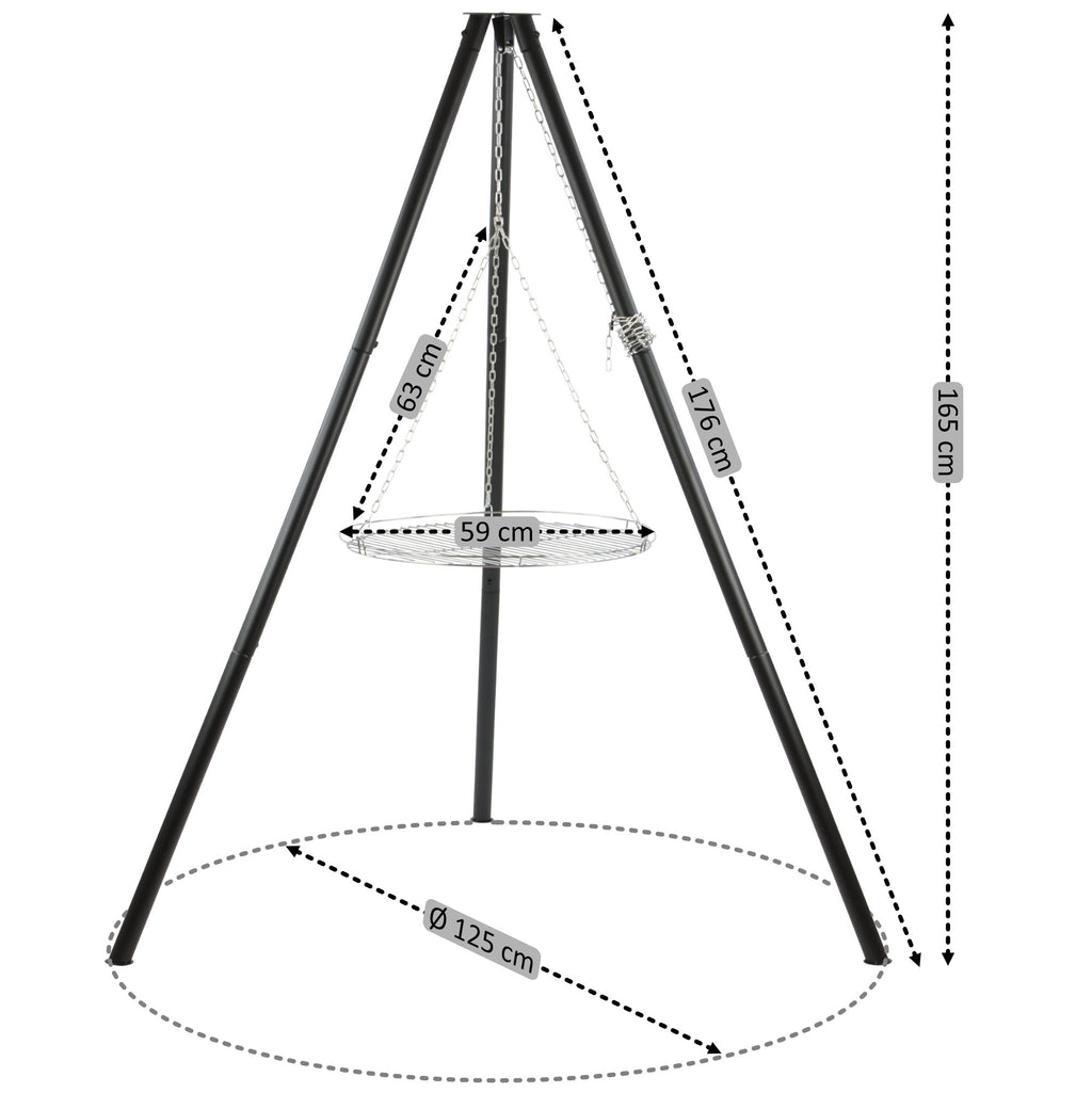 Dreibein Grill mit Grillrost Ø 56 cm, 165 cm