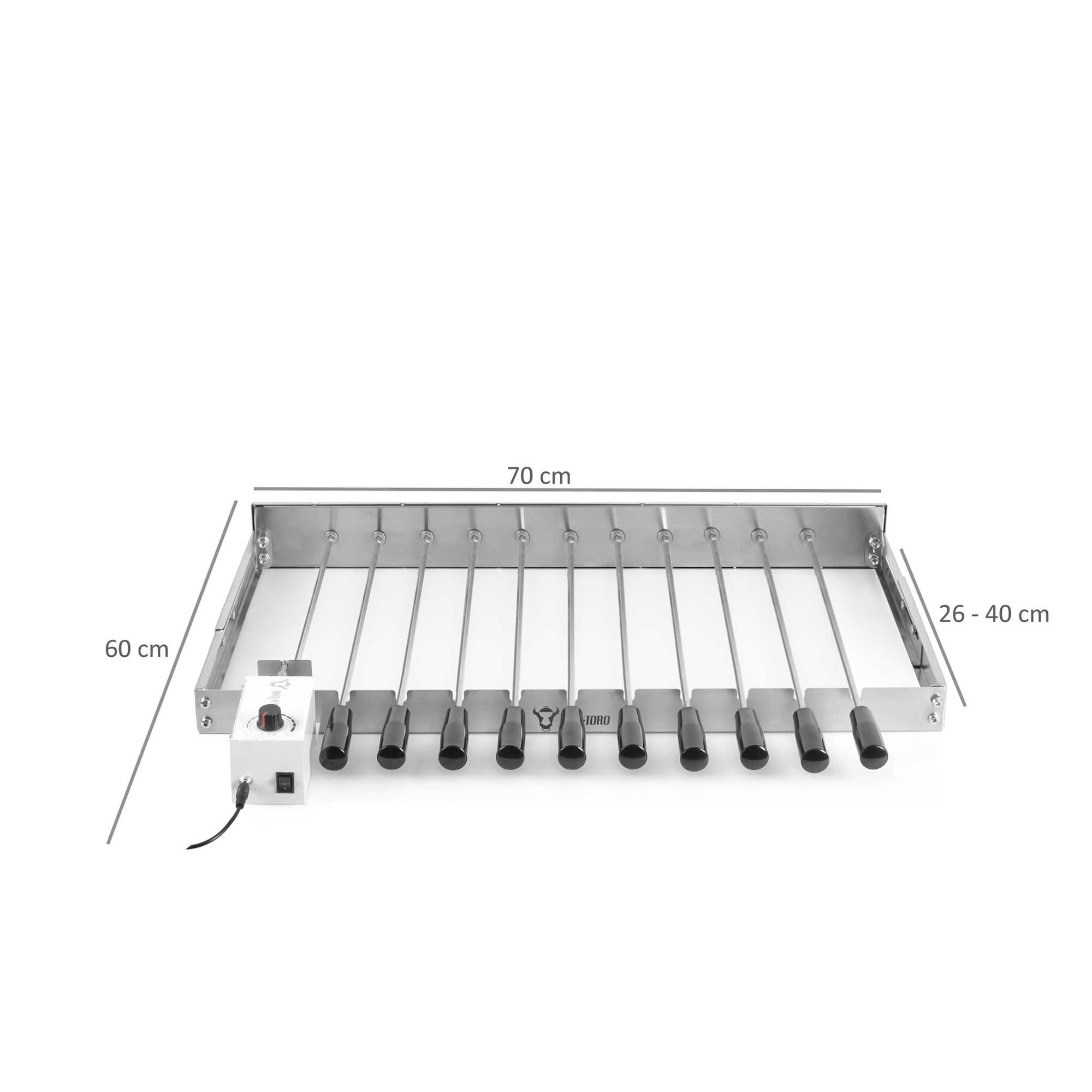 Accessoire pour barbecue pour 11 brochettes, acier inoxydable, 70 x 26-40 cm