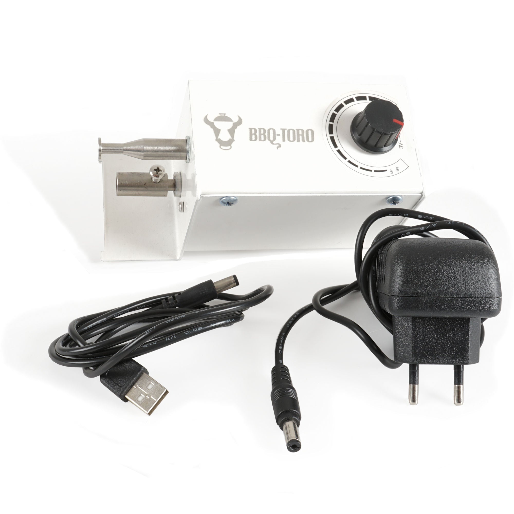 Charcoal grill with rotisserie attachment, 11 skewers, stainless steel, including motor.