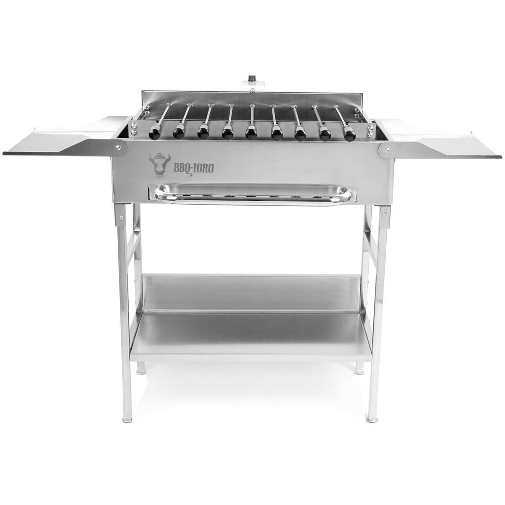 Grill with rotisserie attachment, 9 skewers, stainless steel, including motor.