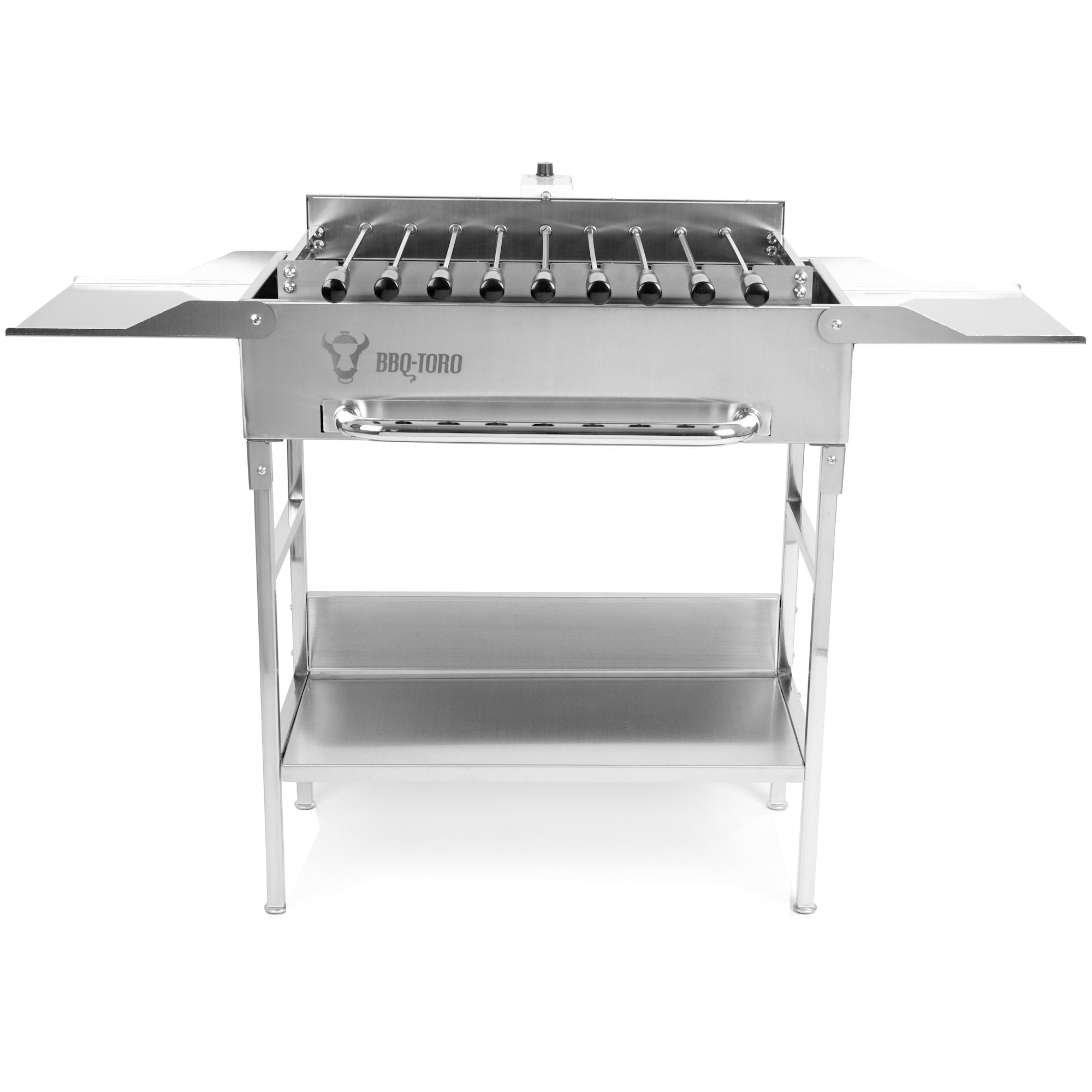 Grill with rotisserie attachment, 9 skewers, stainless steel, including motor.
