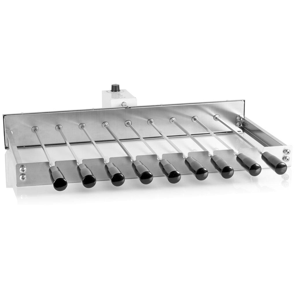 Grill with rotisserie attachment, 9 skewers, stainless steel, including motor.
