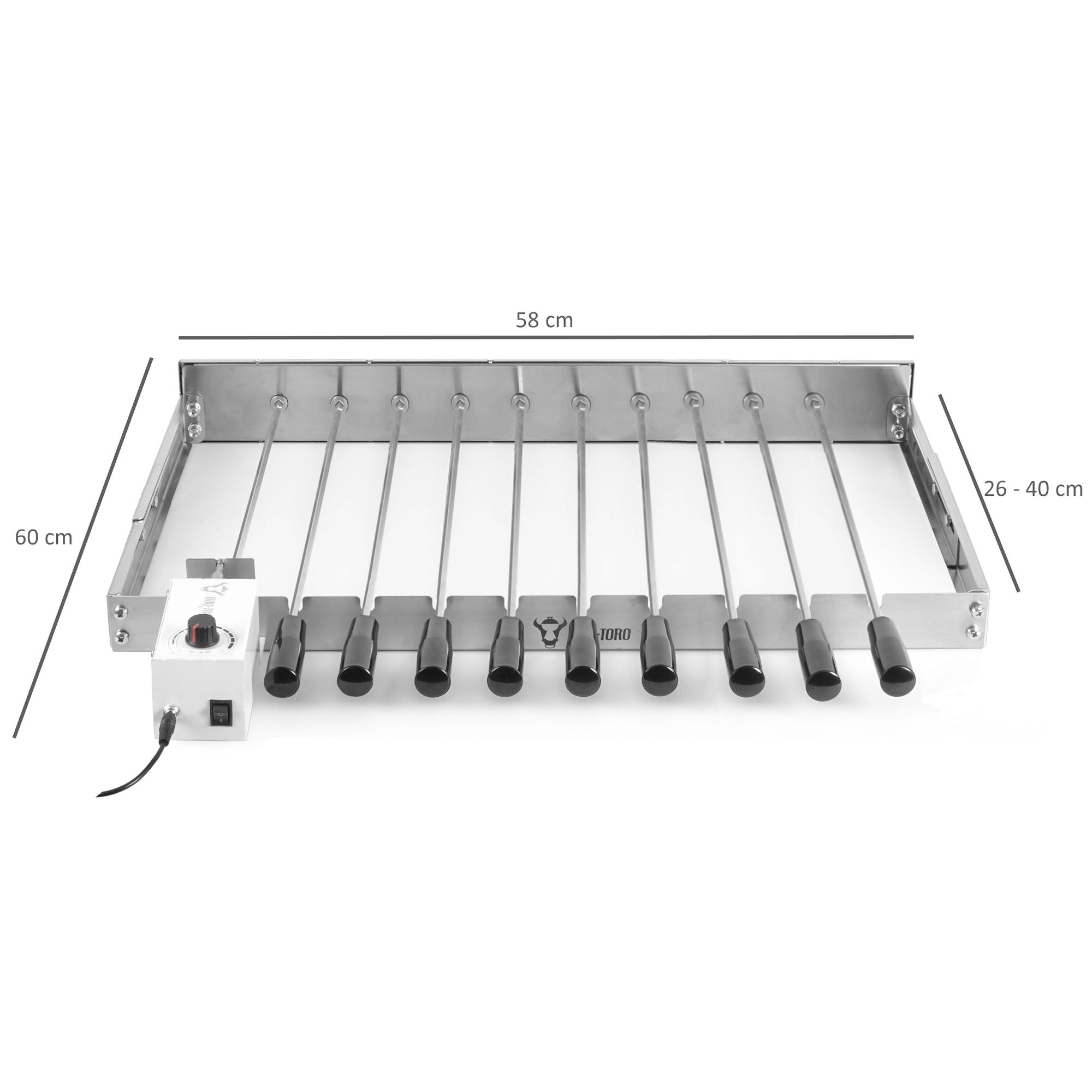 Grillaufsatz, 10 Spieße, 58 x 26-40 cm, Edelstahl, inkl. Motor links