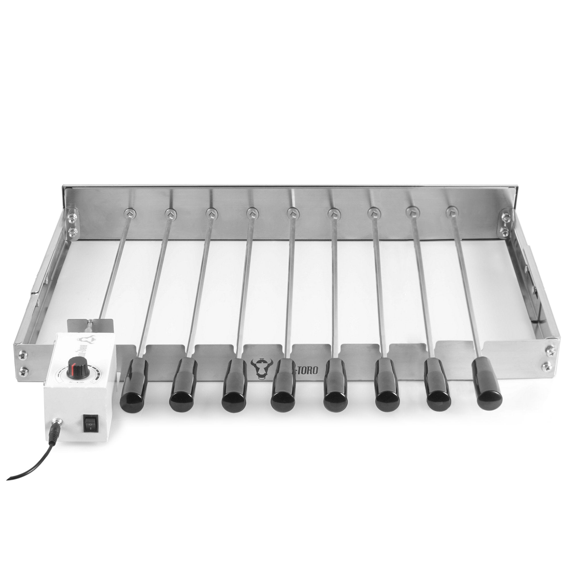 Accessoire pour grillades, 9 brochettes, 56 x 26-40 cm, acier inoxydable, moteur inclus à gauche