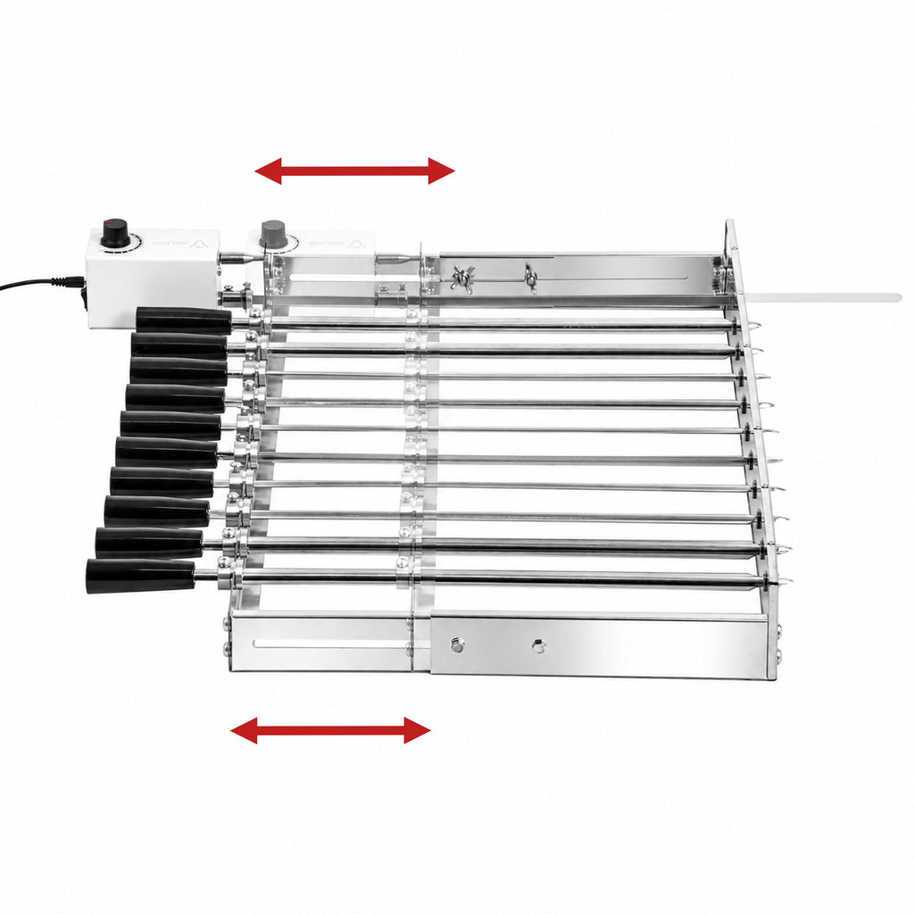 Grillaufsatz, 10 Spieße, 70 x 27-40 cm, Edelstahl, inkl. Motor links