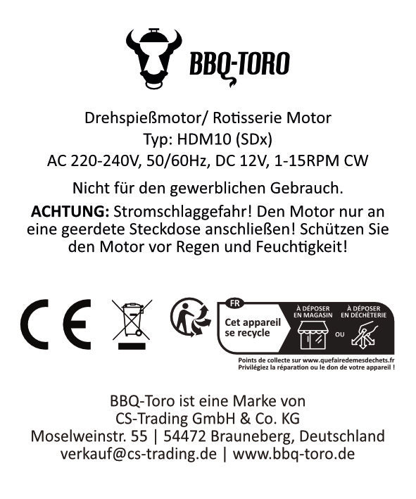 Grillaufsatz, 10 Spieße, 70 x 27-40 cm, Edelstahl, inkl. Motor links