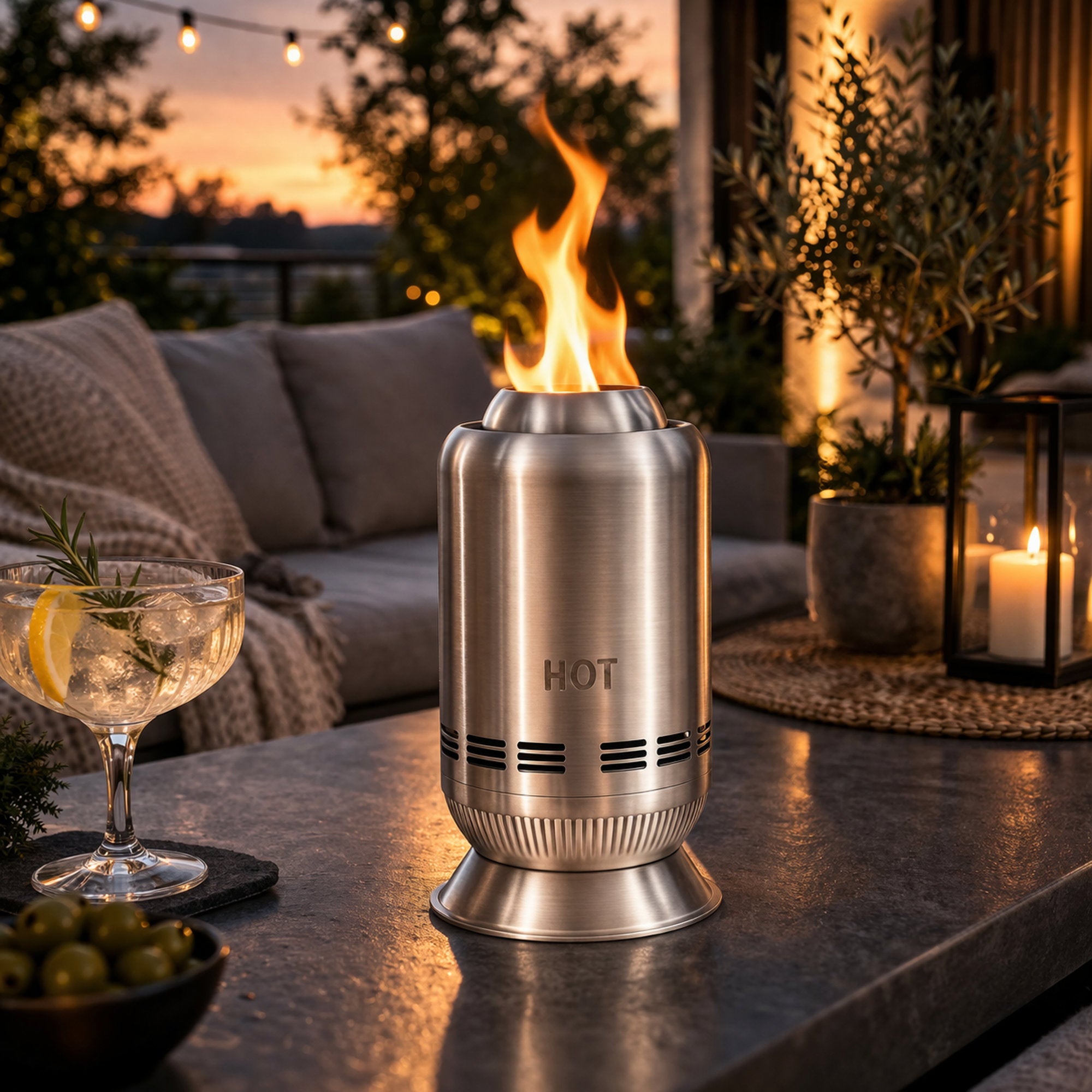 Tischkamin rauchfrei, Ø 17,5 cm, Pellet Feuersäule, inkl. Tasche