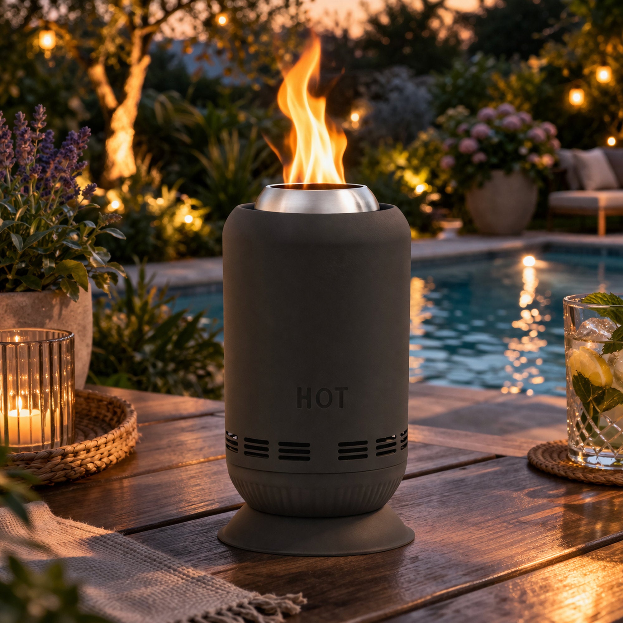 Cheminée de table sans fumée, Ø 17,5 cm, colonne de feu à pellets, sac inclus